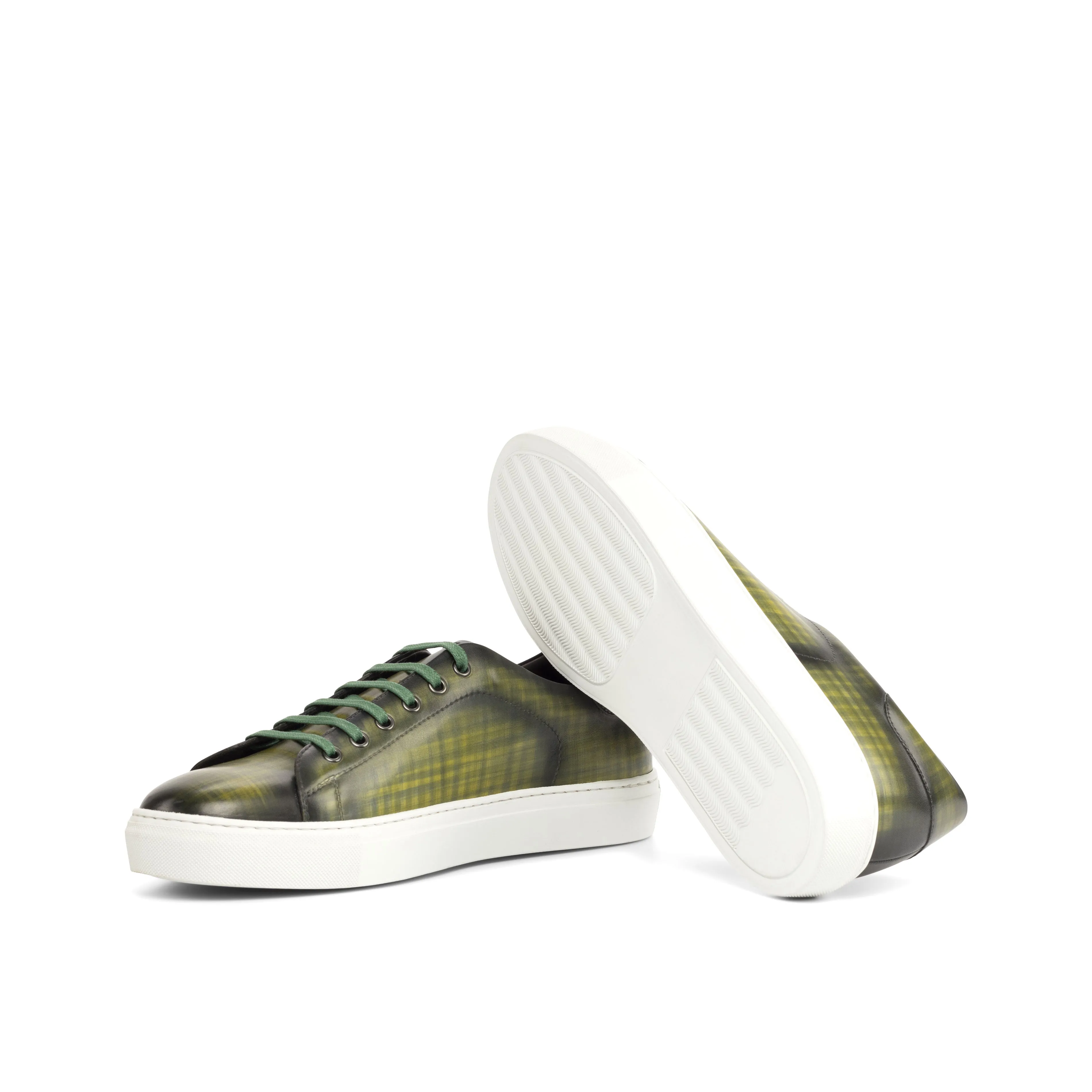 DapperFam Rivale in Olive Men's Hand-Painted Italian Leather Trainer