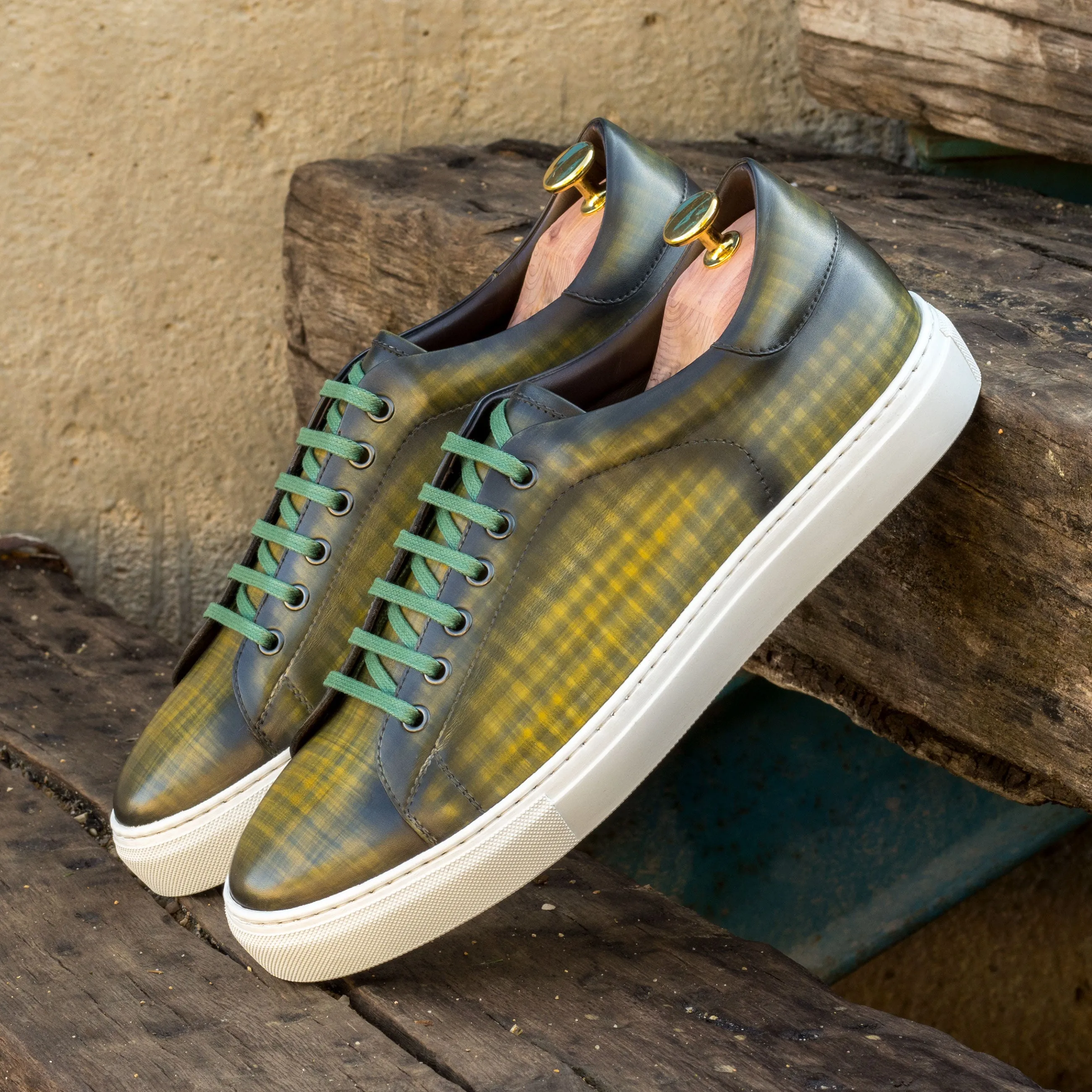 DapperFam Rivale in Olive Men's Hand-Painted Italian Leather Trainer