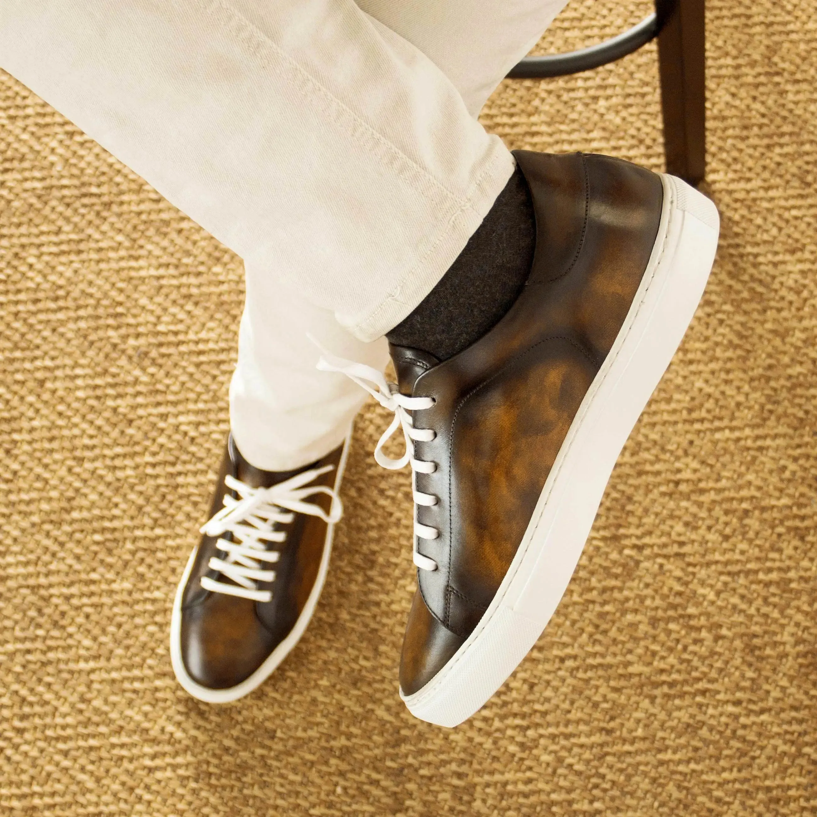 DapperFam Rivale in Tobacco Men's Hand-Painted Patina Trainer