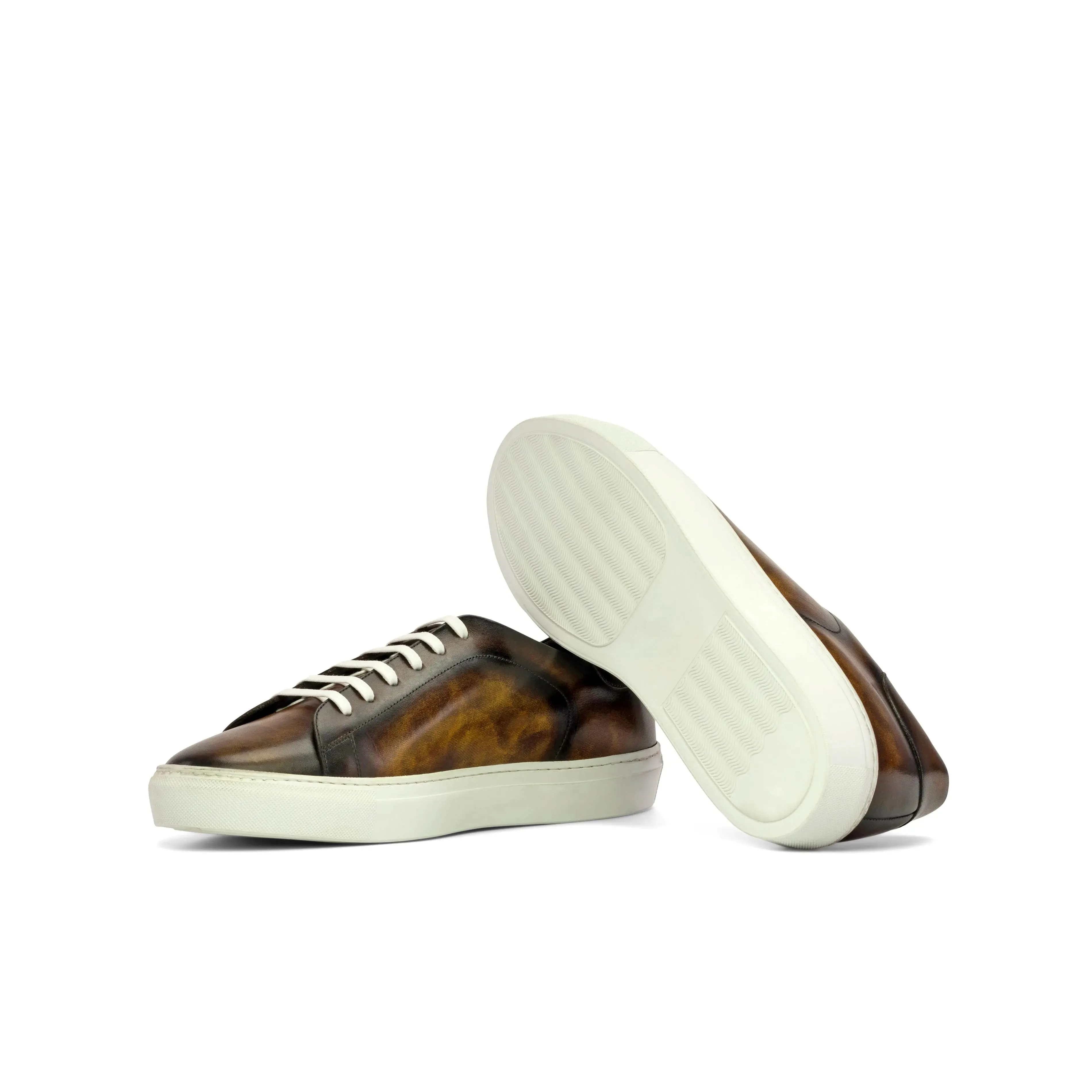 DapperFam Rivale in Tobacco Men's Hand-Painted Patina Trainer
