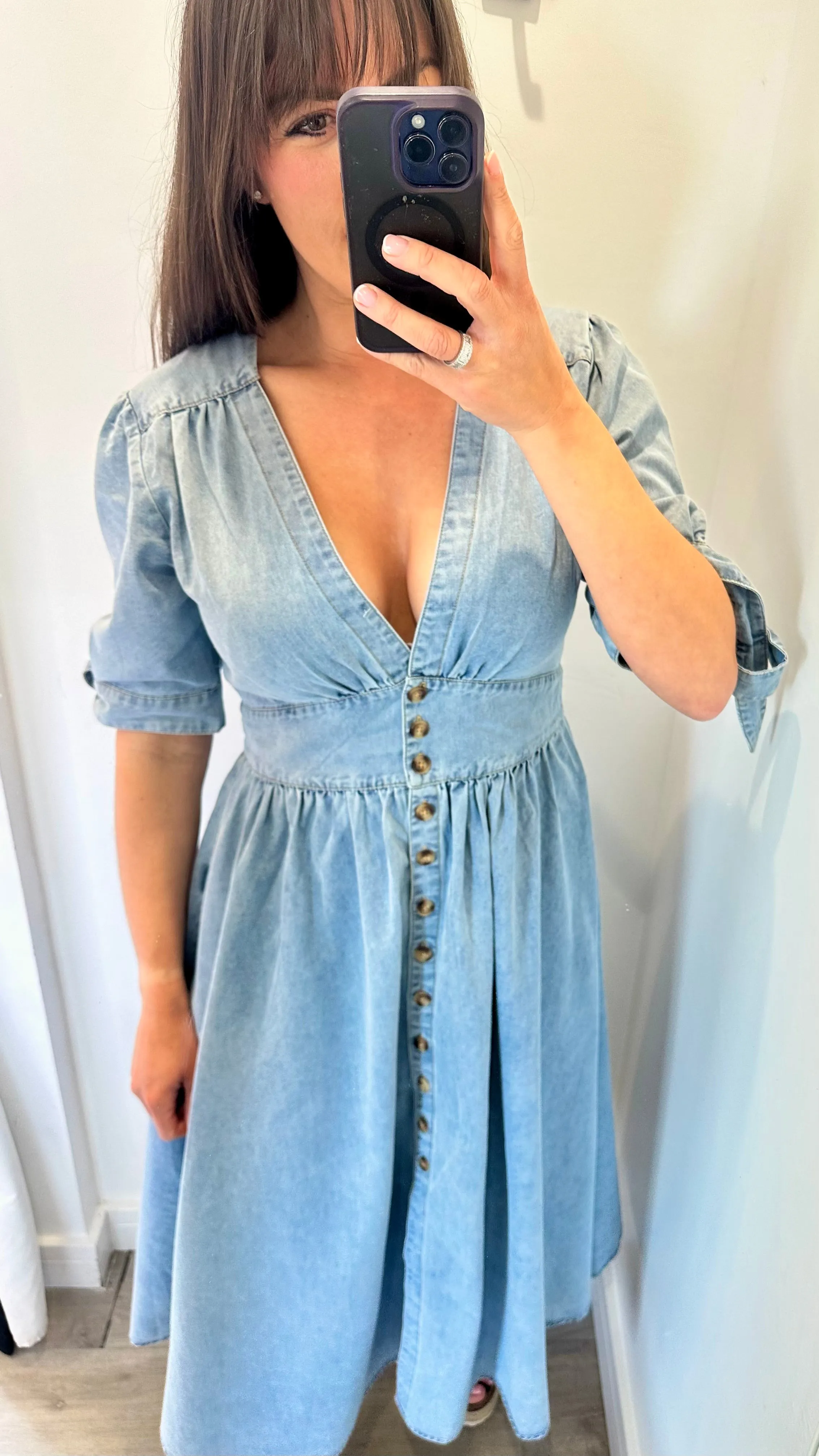 DENIM BLUE BUTTON THROUGH DRESS