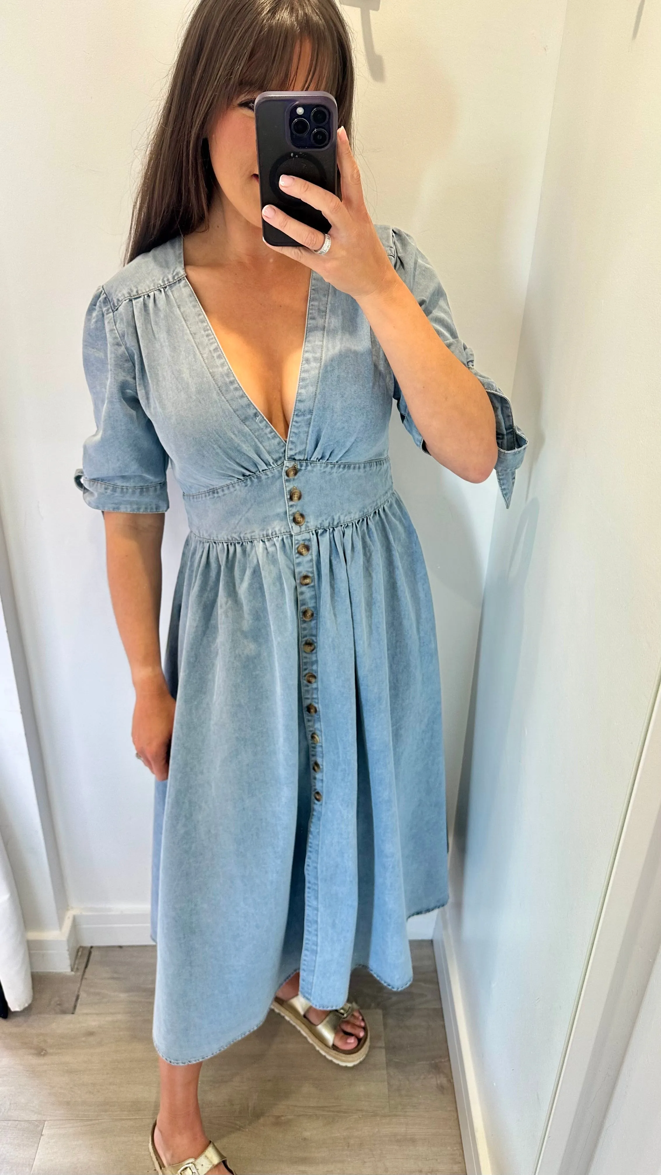 DENIM BLUE BUTTON THROUGH DRESS