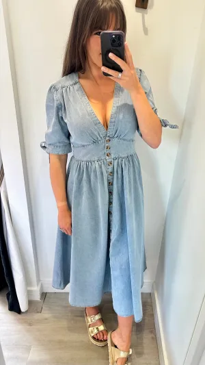 DENIM BLUE BUTTON THROUGH DRESS