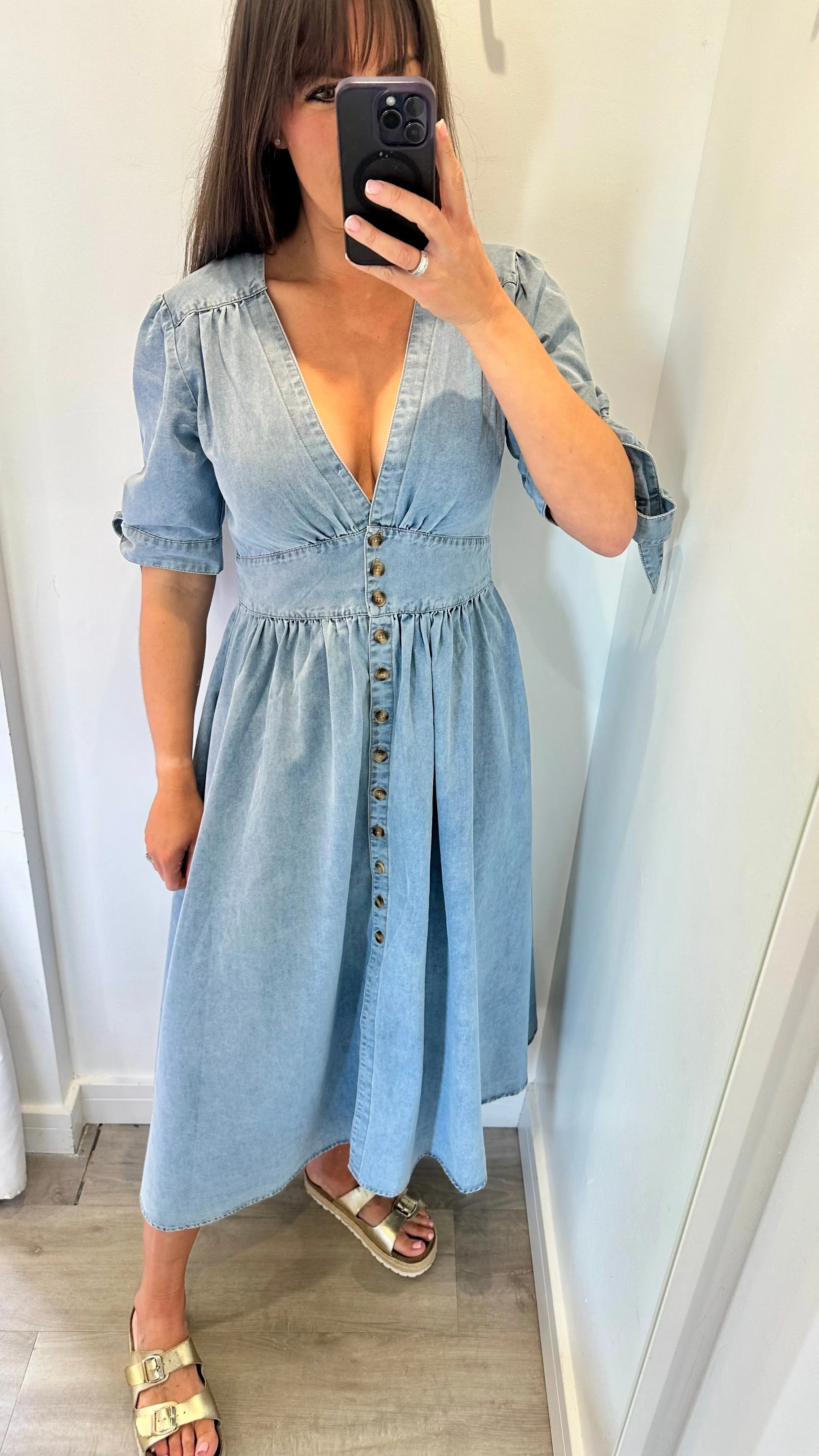 DENIM BLUE BUTTON THROUGH DRESS