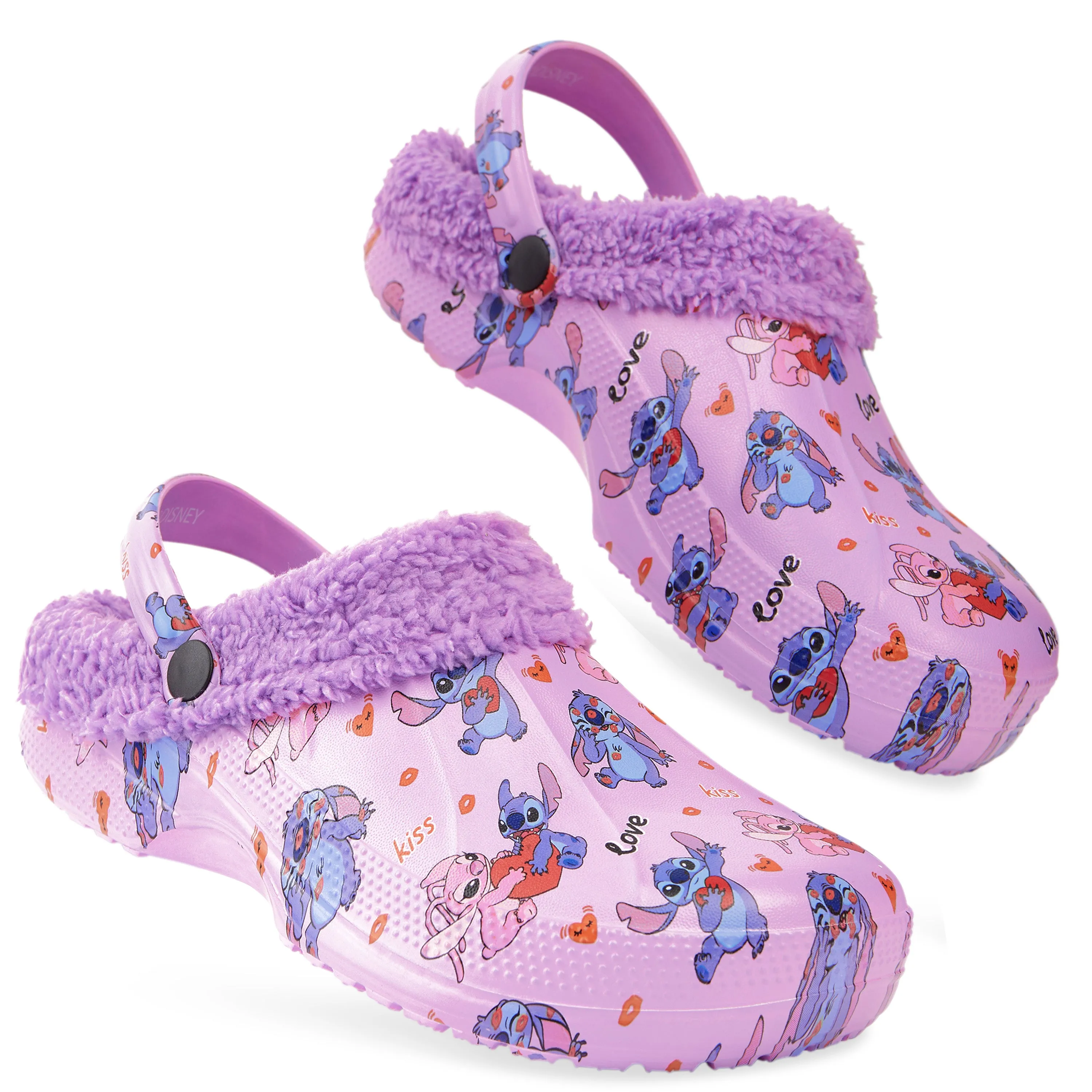 Disney Stitch Clogs Womens Winter Fleece Lining & Removable Charms - Warm Slip On Garden Shoes with Strap