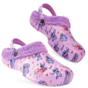 Disney Stitch Clogs Womens Winter Fleece Lining & Removable Charms - Warm Slip On Garden Shoes with Strap