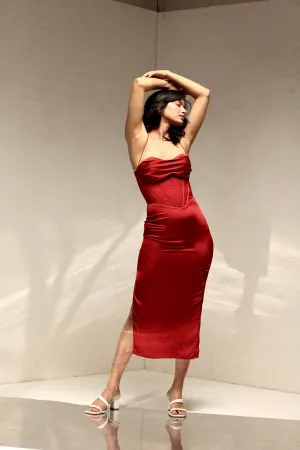 Embrace perfection - red satin corset dress