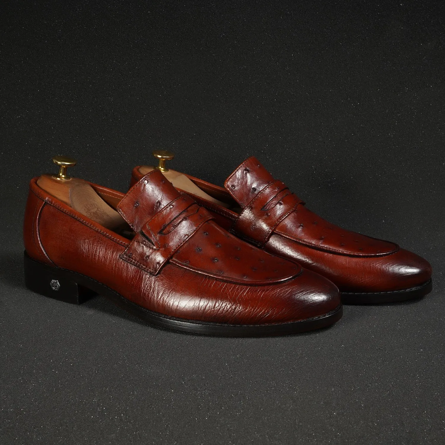 Espresso Quill Vamp with Smooth Sides Ostrich Leather Loafers