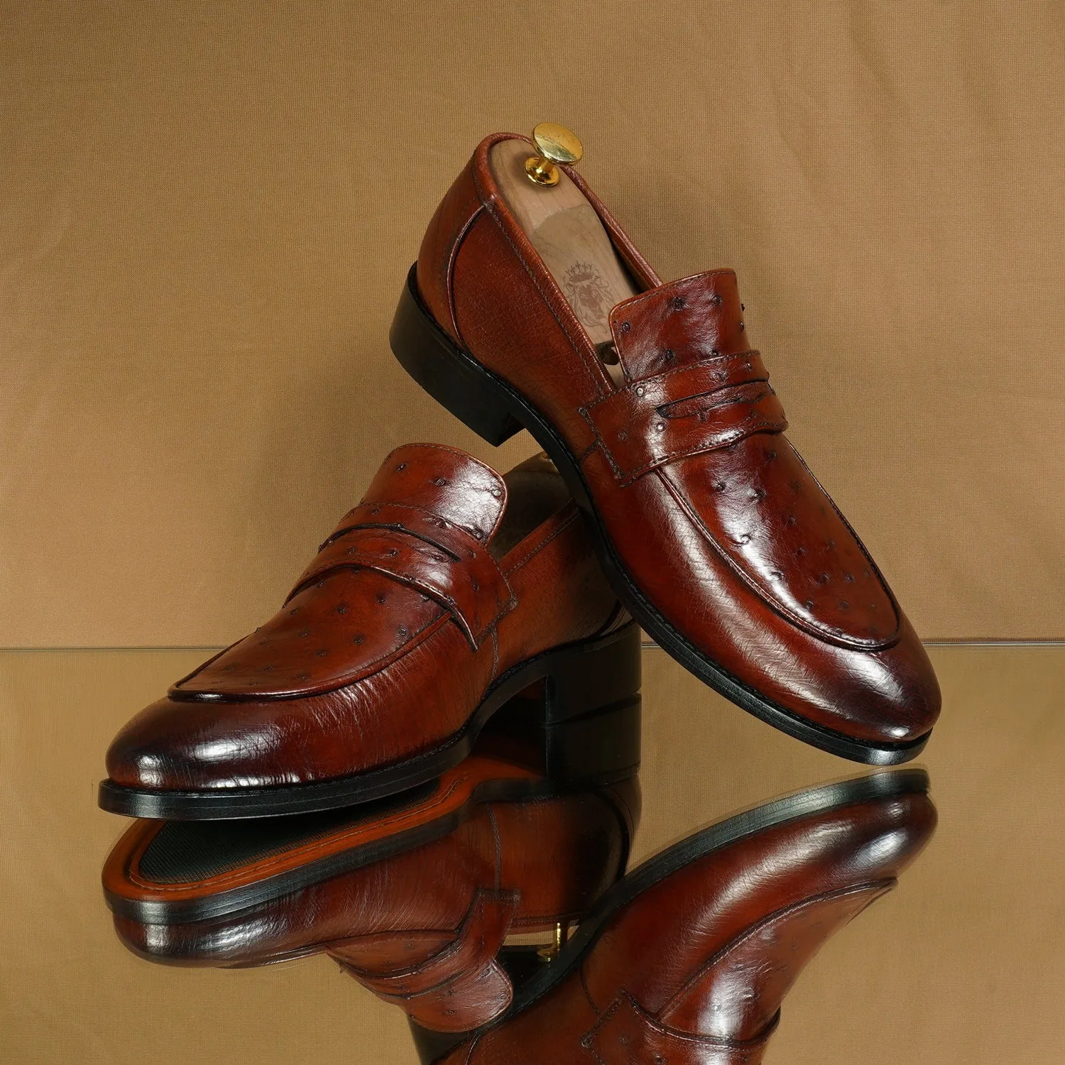 Espresso Quill Vamp with Smooth Sides Ostrich Leather Loafers