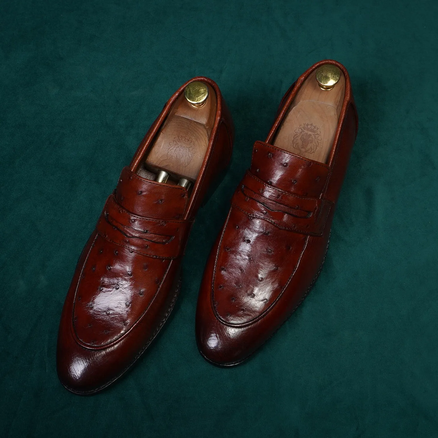 Espresso Quill Vamp with Smooth Sides Ostrich Leather Loafers