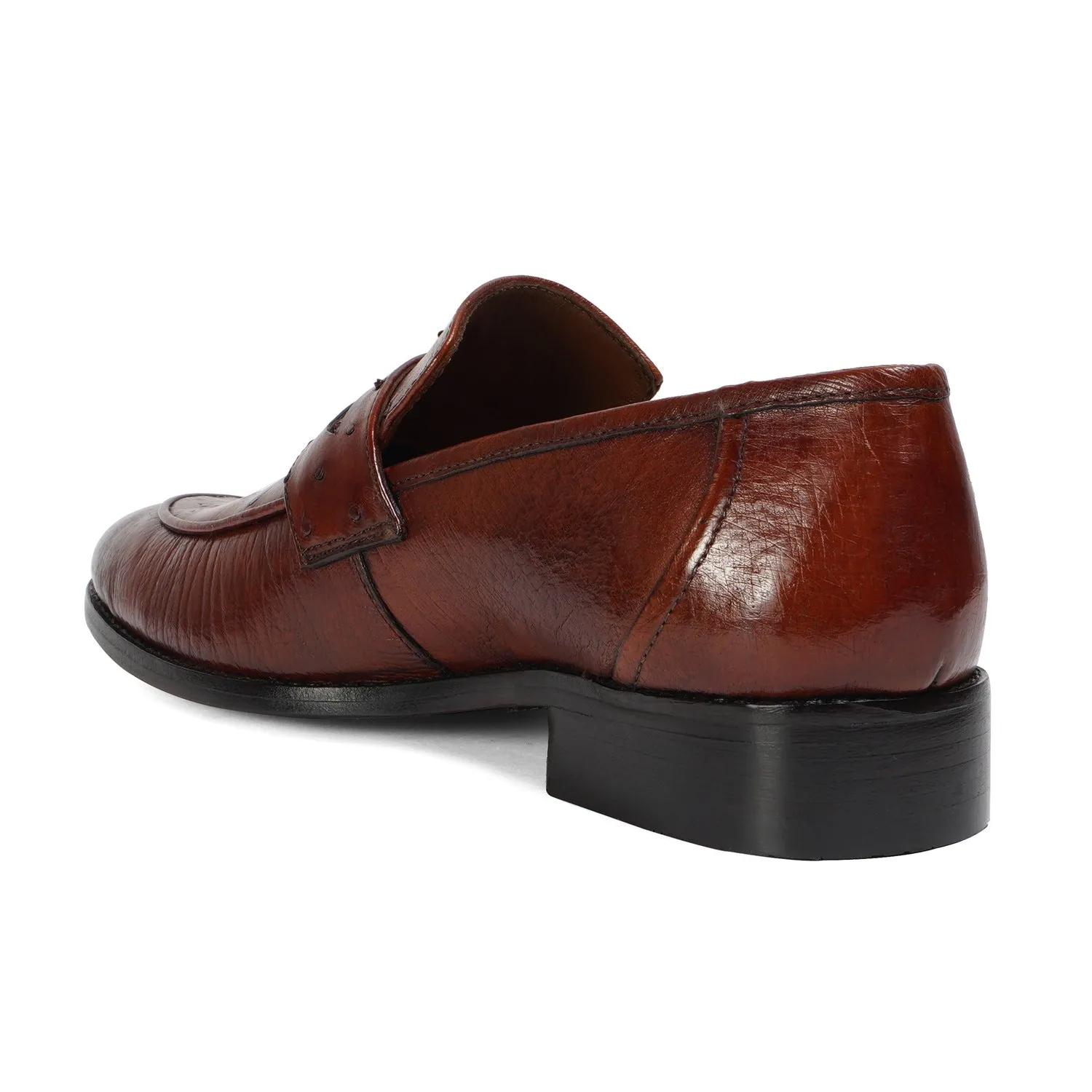 Espresso Quill Vamp with Smooth Sides Ostrich Leather Loafers
