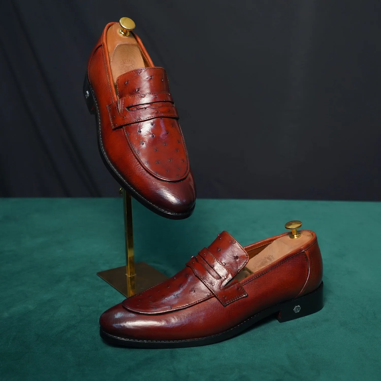Espresso Quill Vamp with Smooth Sides Ostrich Leather Loafers