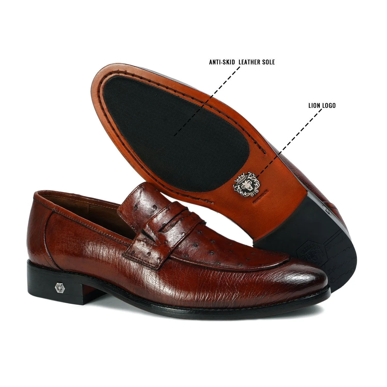 Espresso Quill Vamp with Smooth Sides Ostrich Leather Loafers