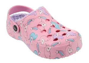 Girls Unicorn and Stars Printed Injected EVA Clog with Faux Berber Lining