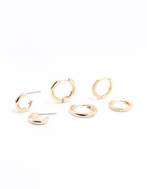 Gold Minimal Huggie Hoop Earrings 3-Pack