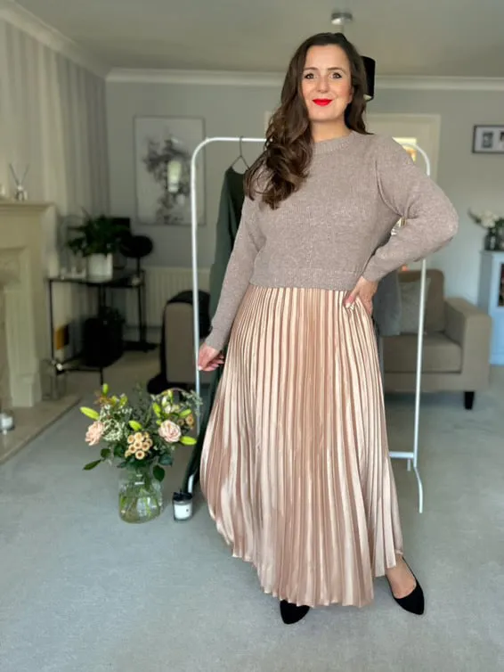 Grey/Silver Short Sleeve Pleated Jumper Dress