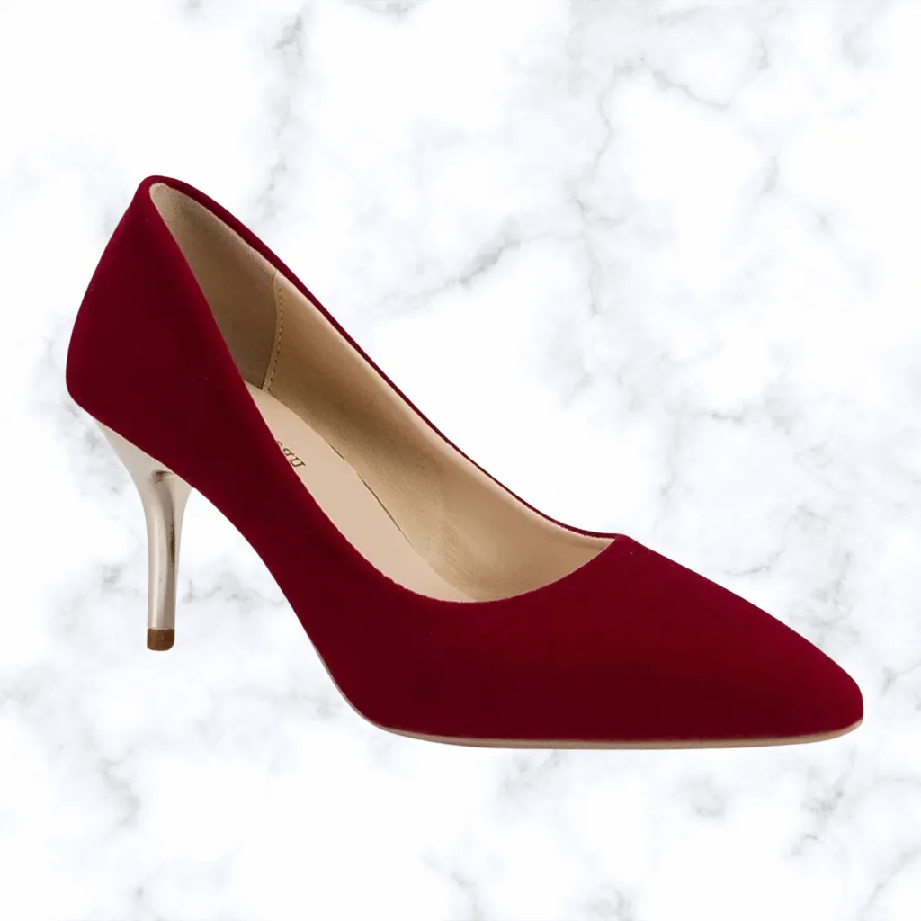 Handmade Retro Red Pointed Toe Wedding Shoes for Women, Slip-On Bridal High Heel Pumps
