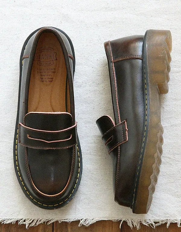 Handmade Round Head Mary Jane Shoes Loafers 35-41
