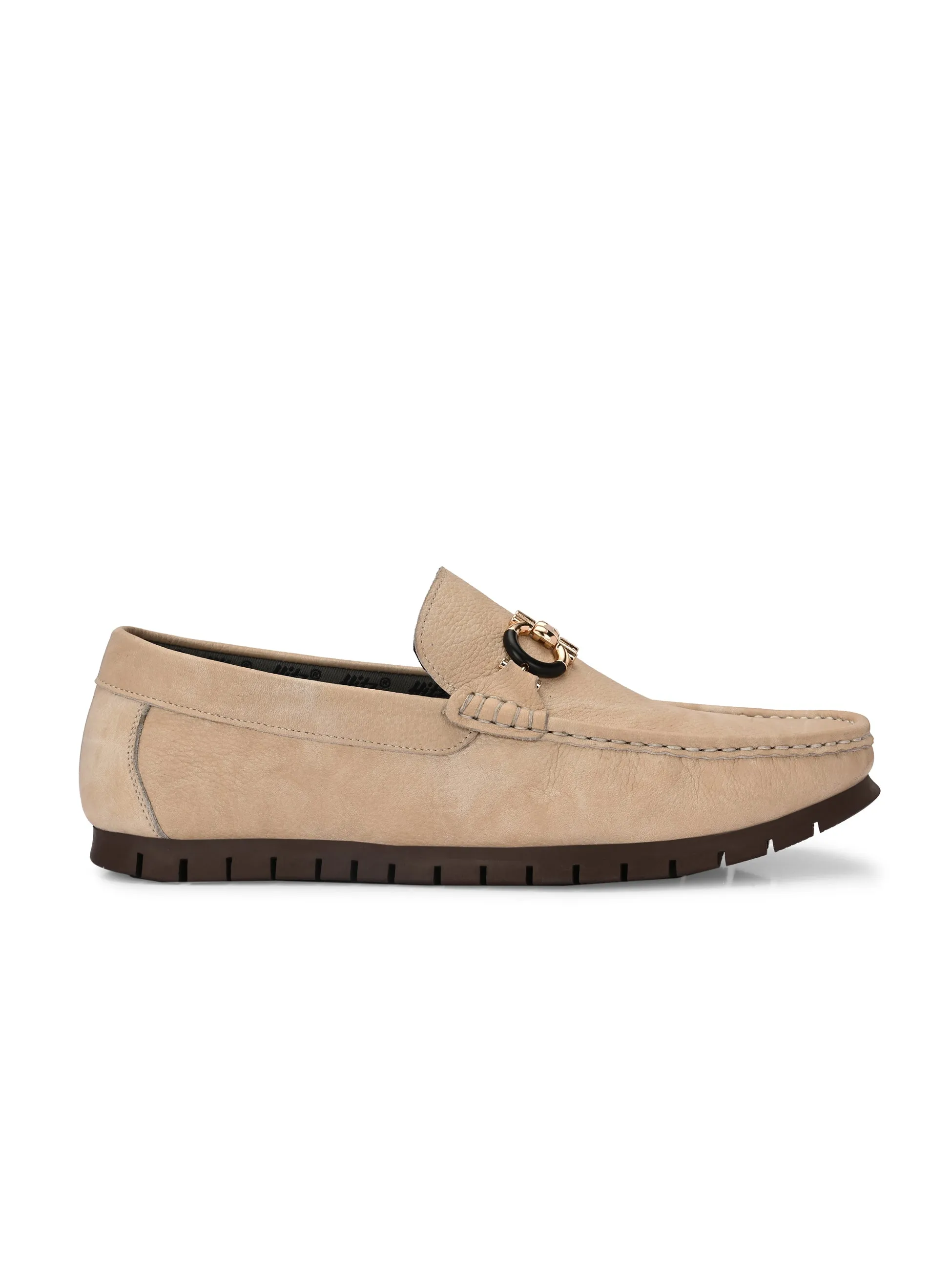 Hitz Men's Beige Leather Casual Loafers