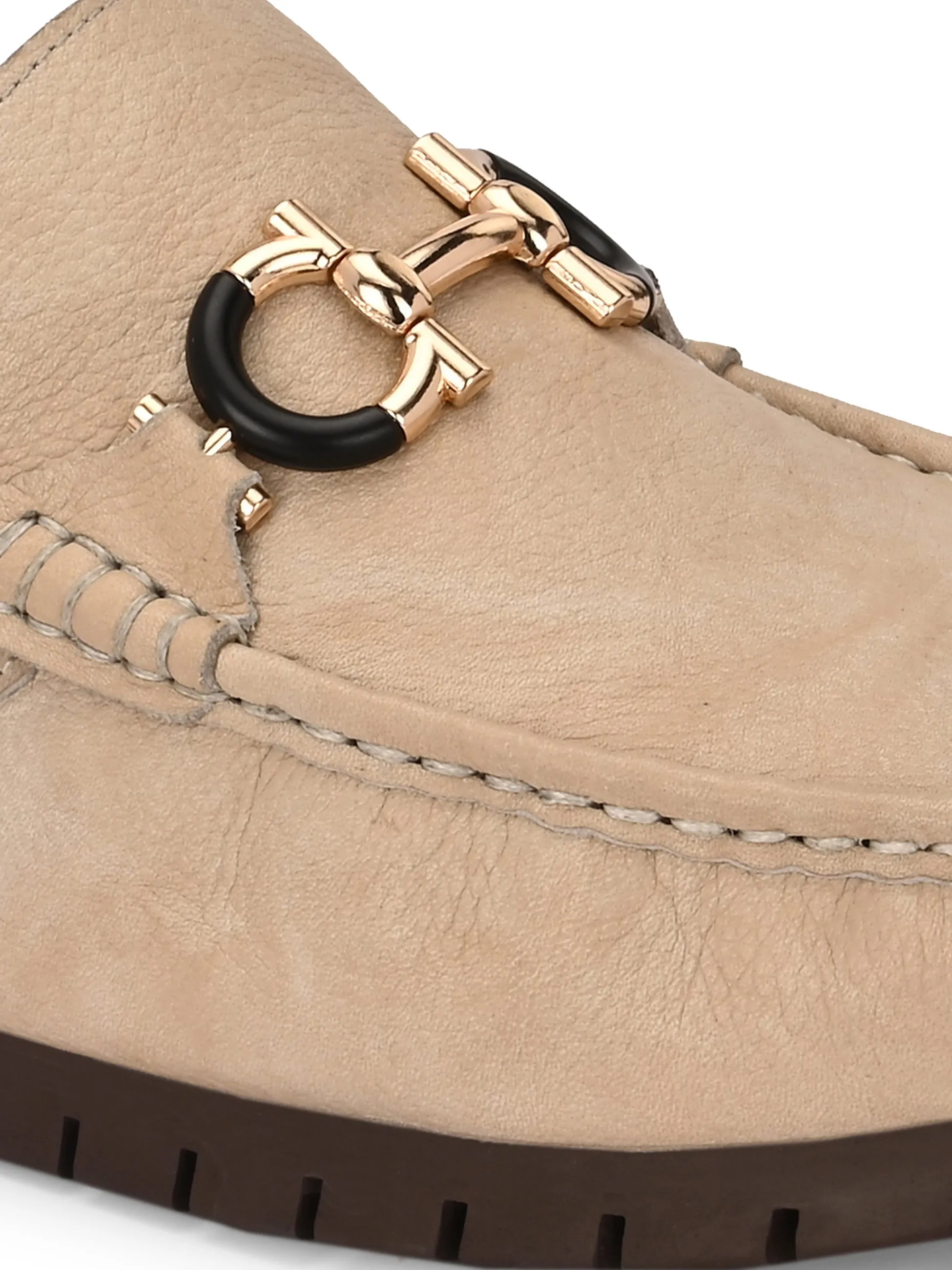 Hitz Men's Beige Leather Casual Loafers
