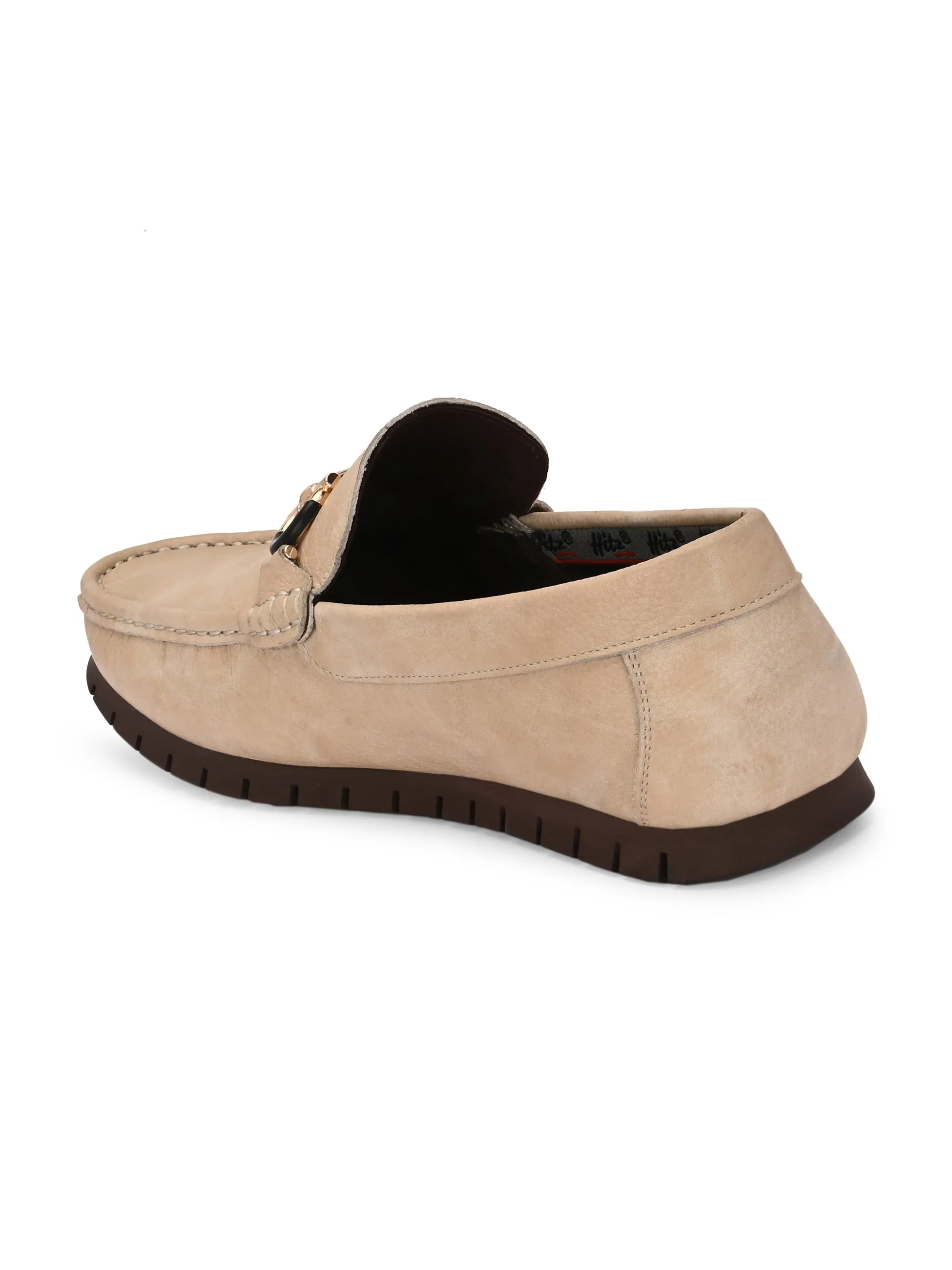 Hitz Men's Beige Leather Casual Loafers