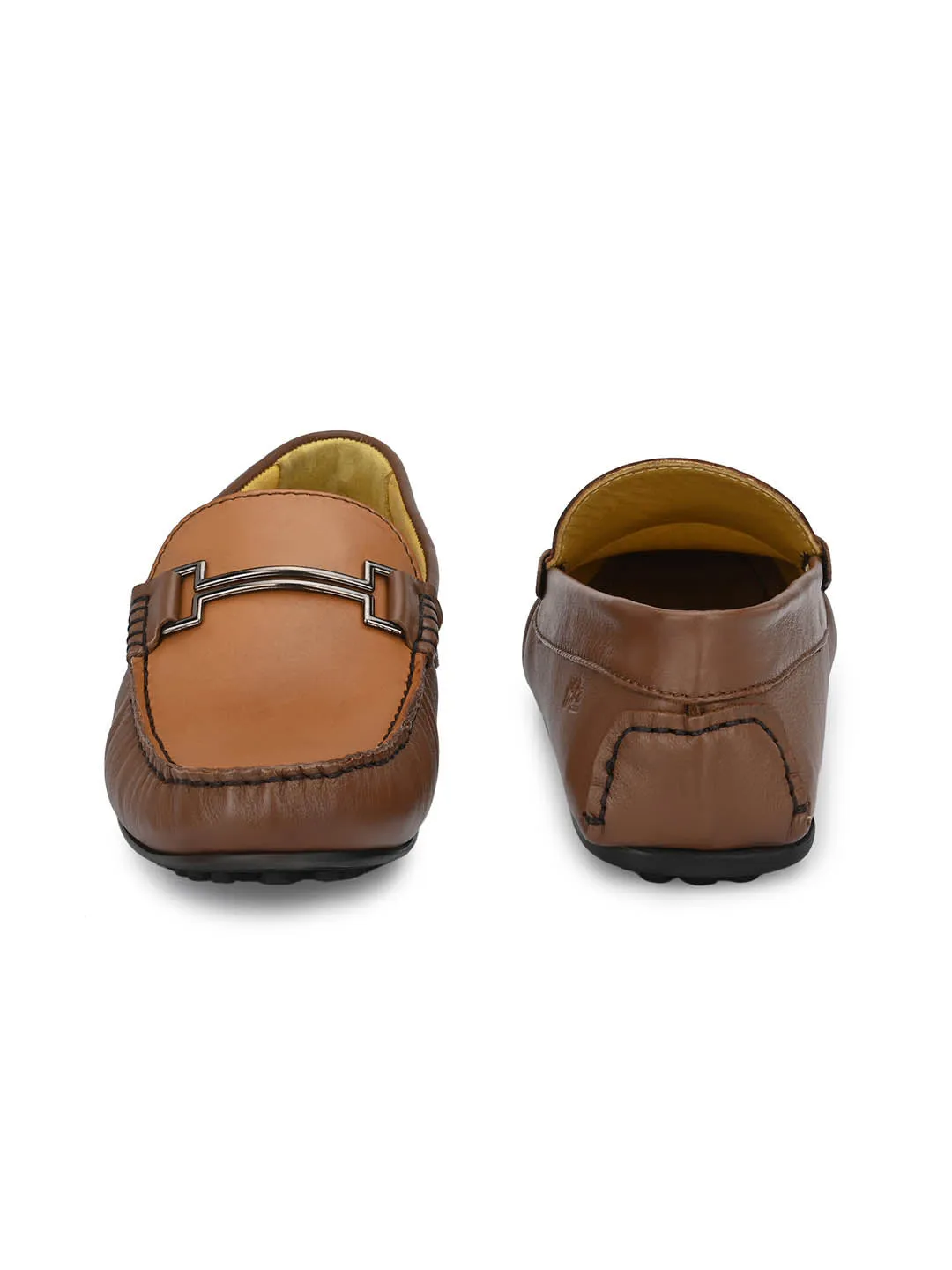 Hitz Men's Brown Leather Slip-On Loafers Shoes