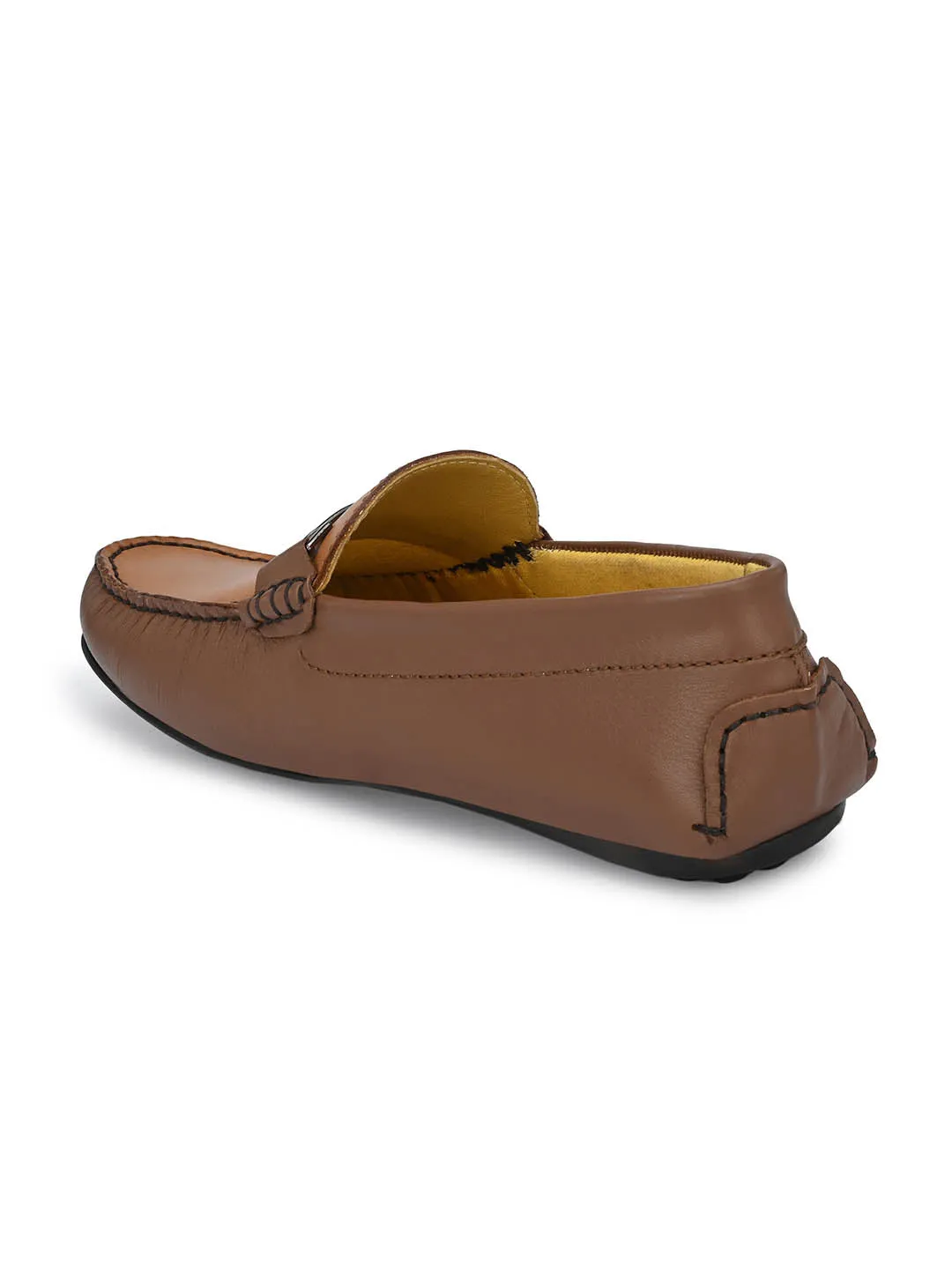 Hitz Men's Brown Leather Slip-On Loafers Shoes