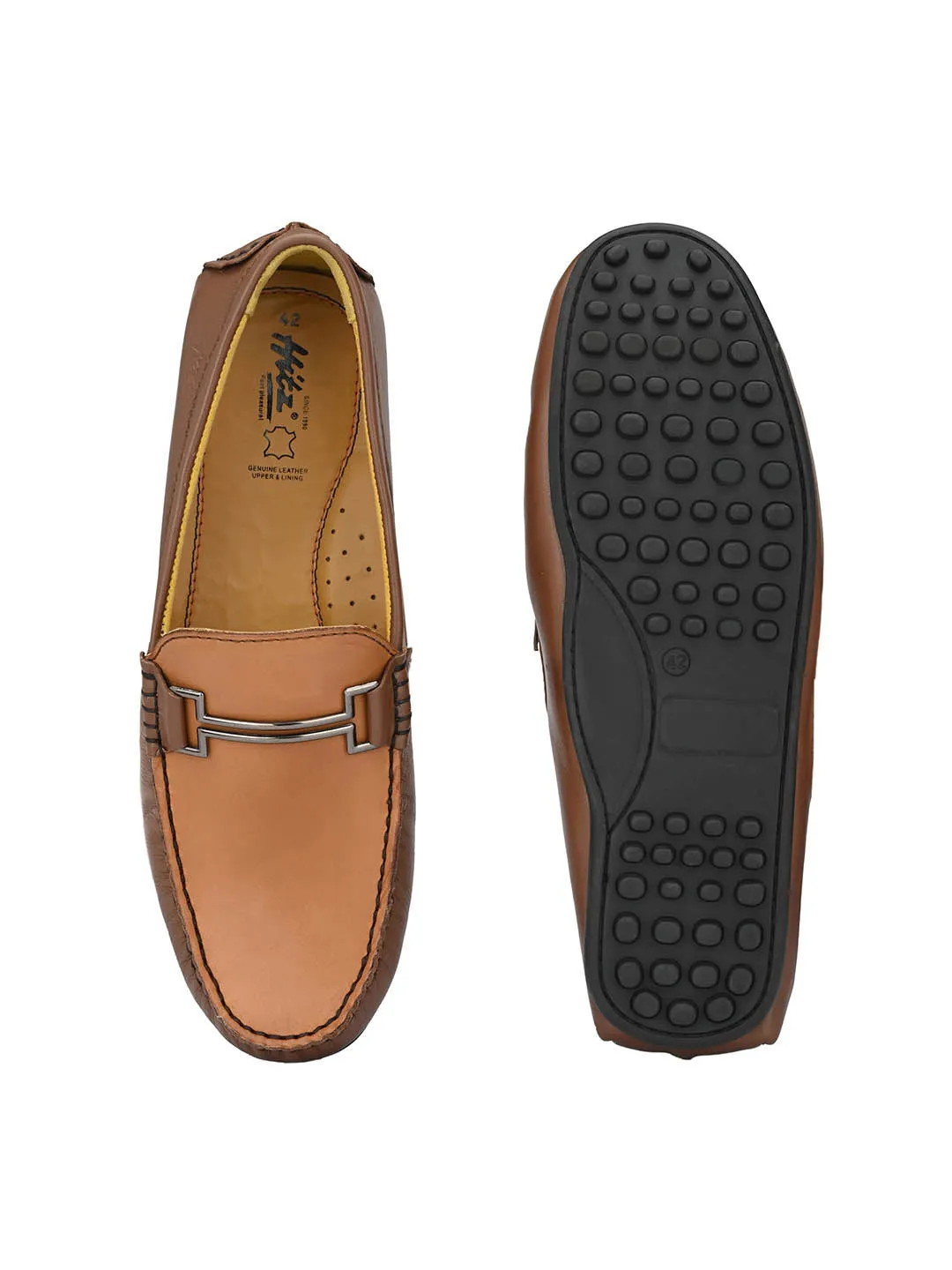 Hitz Men's Brown Leather Slip-On Loafers Shoes