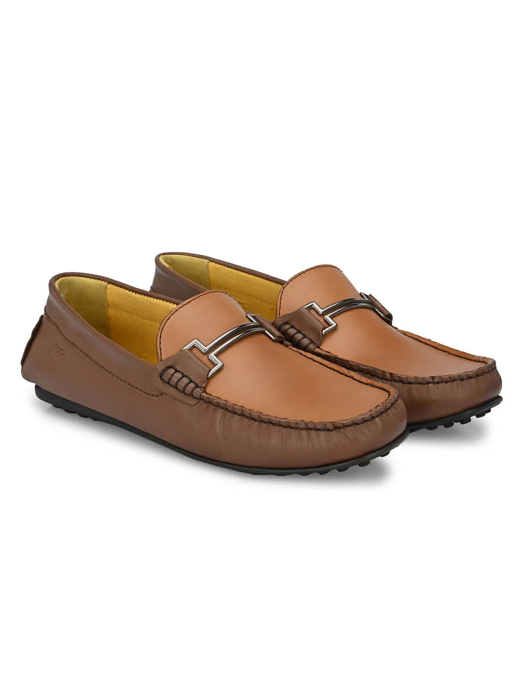 Hitz Men's Brown Leather Slip-On Loafers Shoes