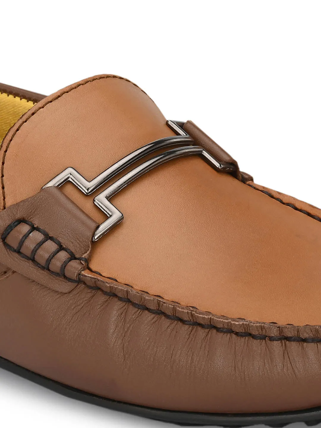 Hitz Men's Brown Leather Slip-On Loafers Shoes
