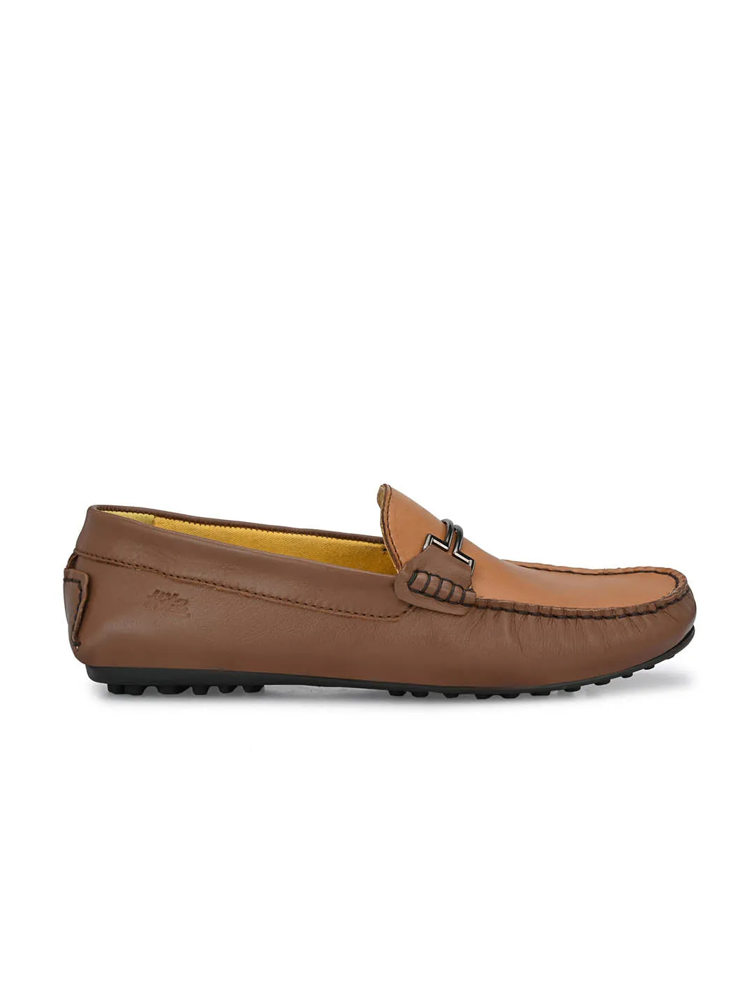 Hitz Men's Brown Leather Slip-On Loafers Shoes