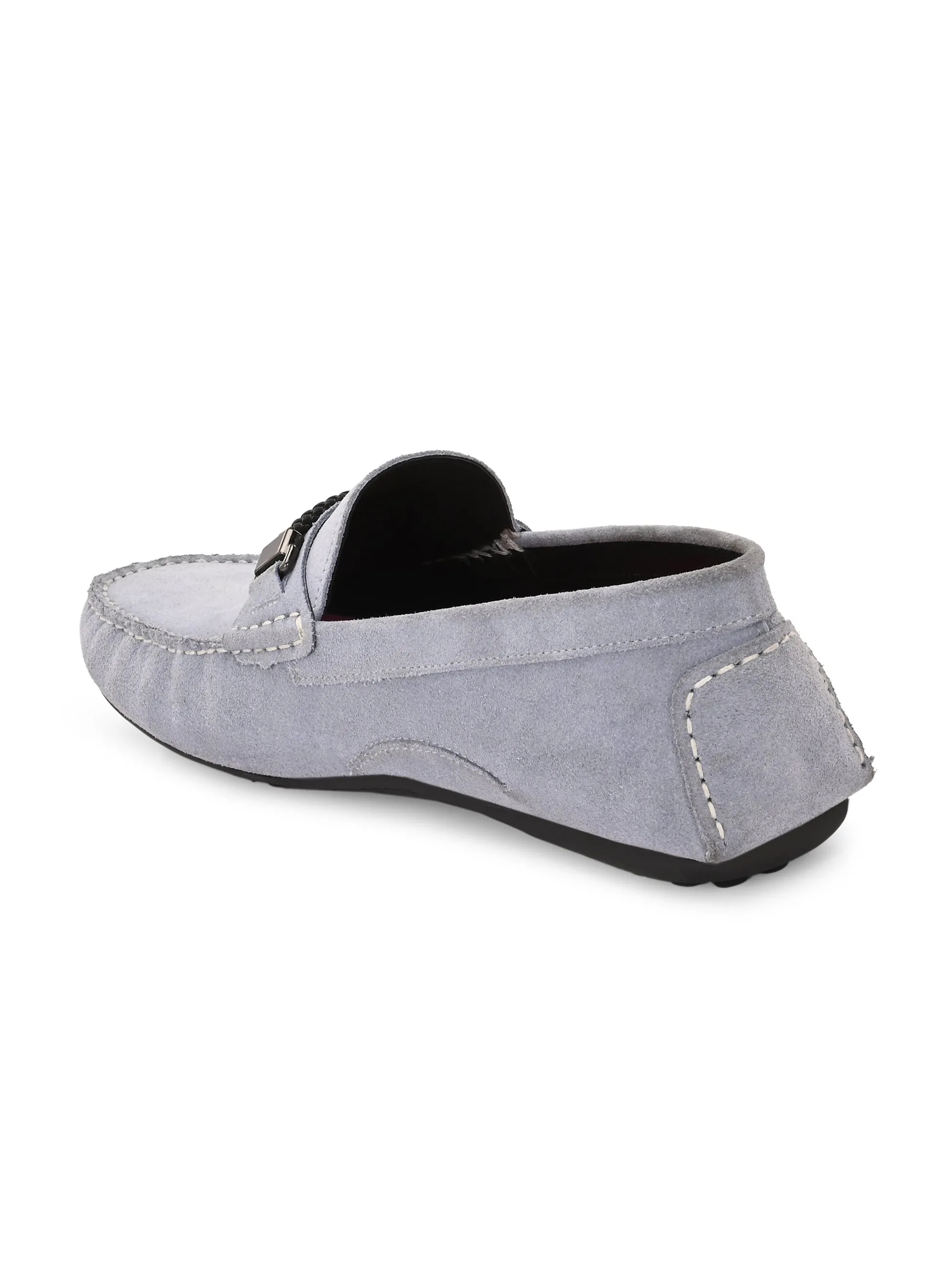 Hitz Men's Grey Leather Casual Loafers