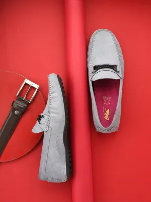 Hitz Men's Grey Leather Casual Loafers