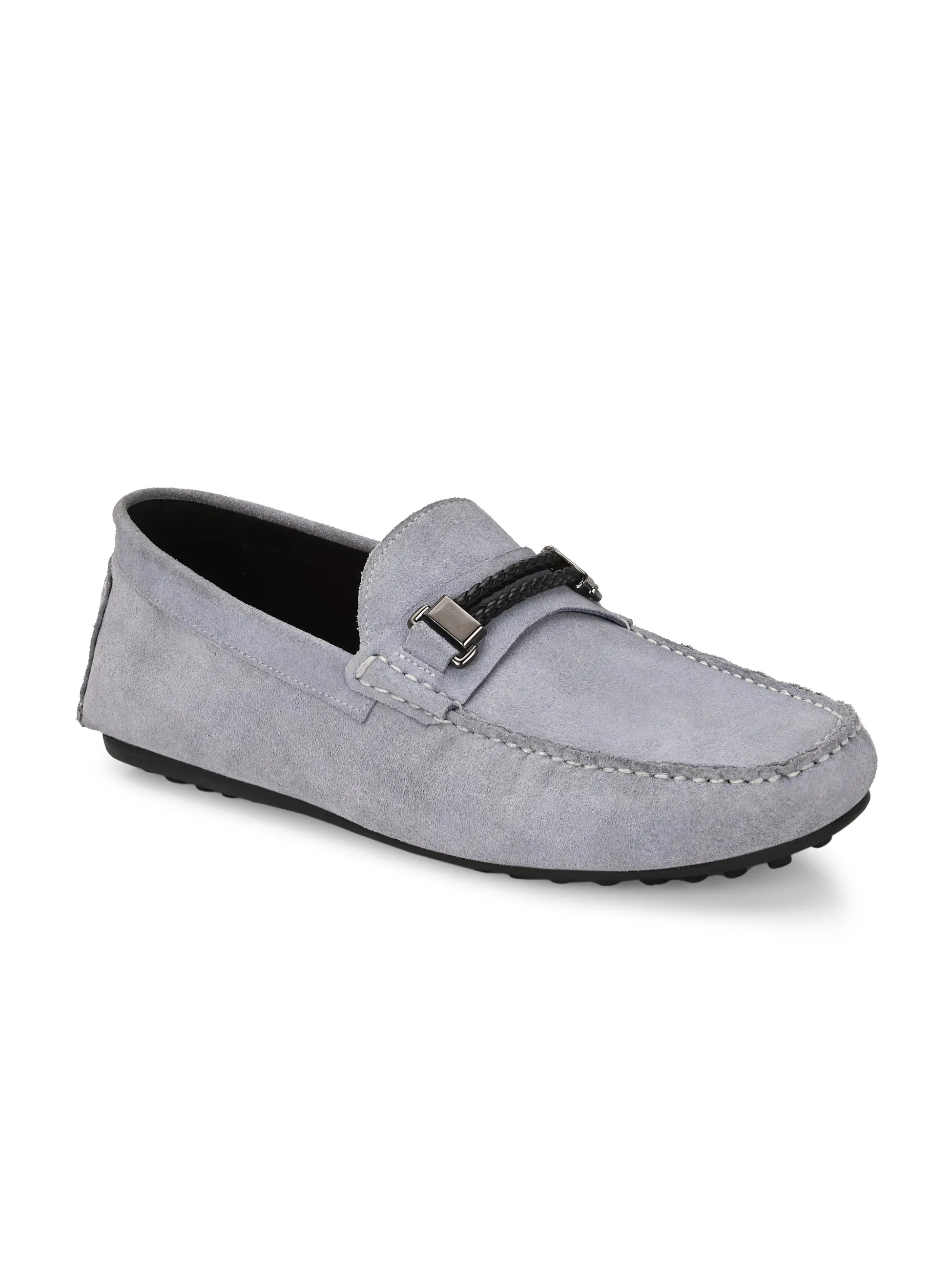 Hitz Men's Grey Leather Casual Loafers