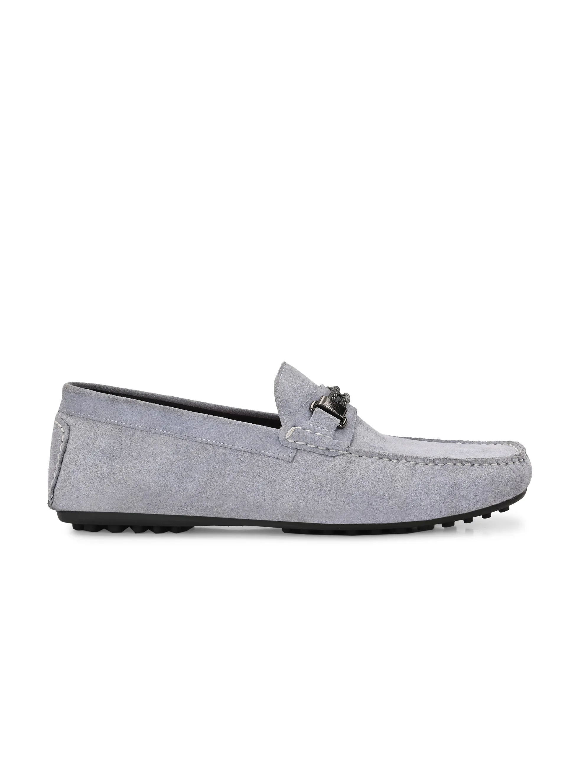 Hitz Men's Grey Leather Casual Loafers