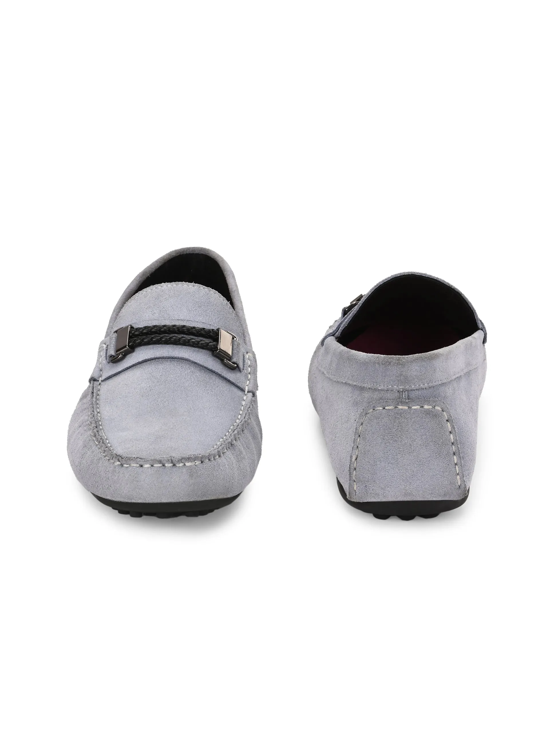 Hitz Men's Grey Leather Casual Loafers