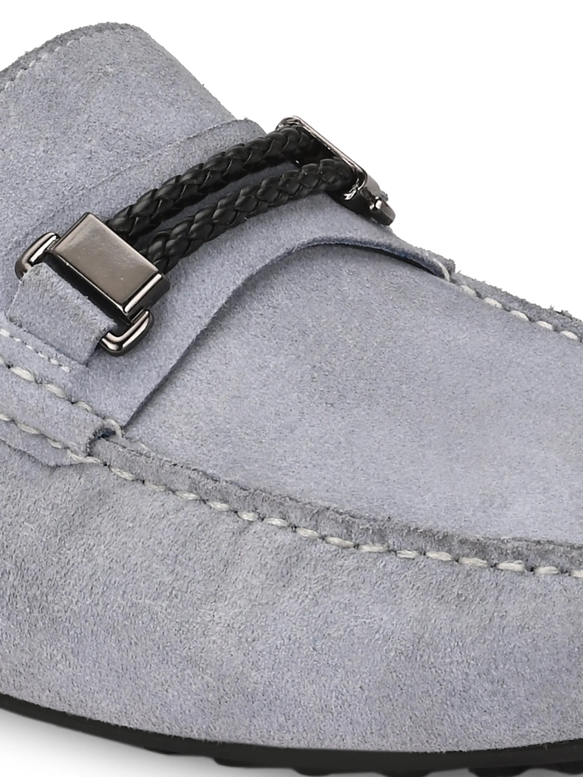 Hitz Men's Grey Leather Casual Loafers