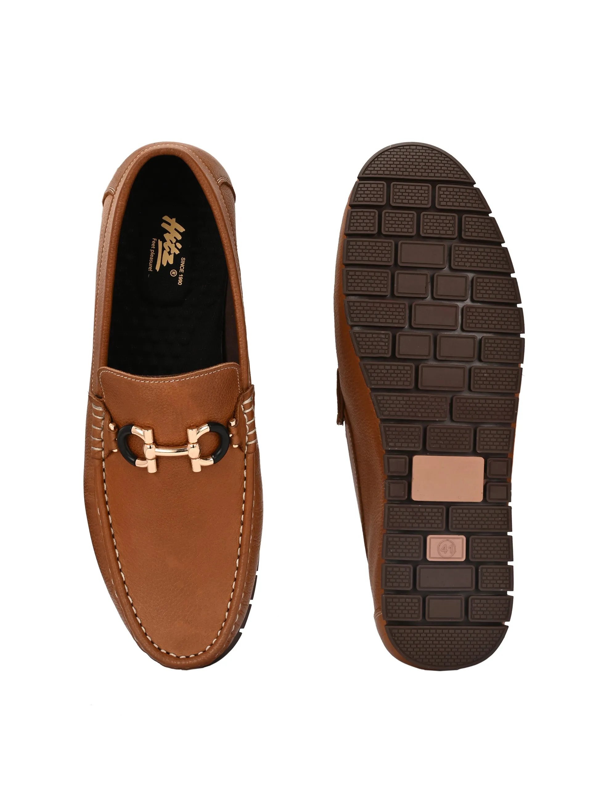 Hitz Men's Tan Leather Casual Loafers