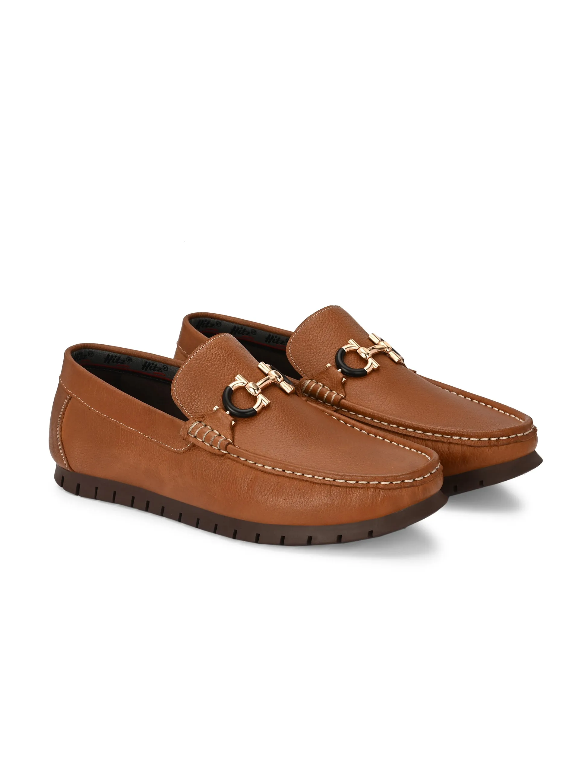 Hitz Men's Tan Leather Casual Loafers