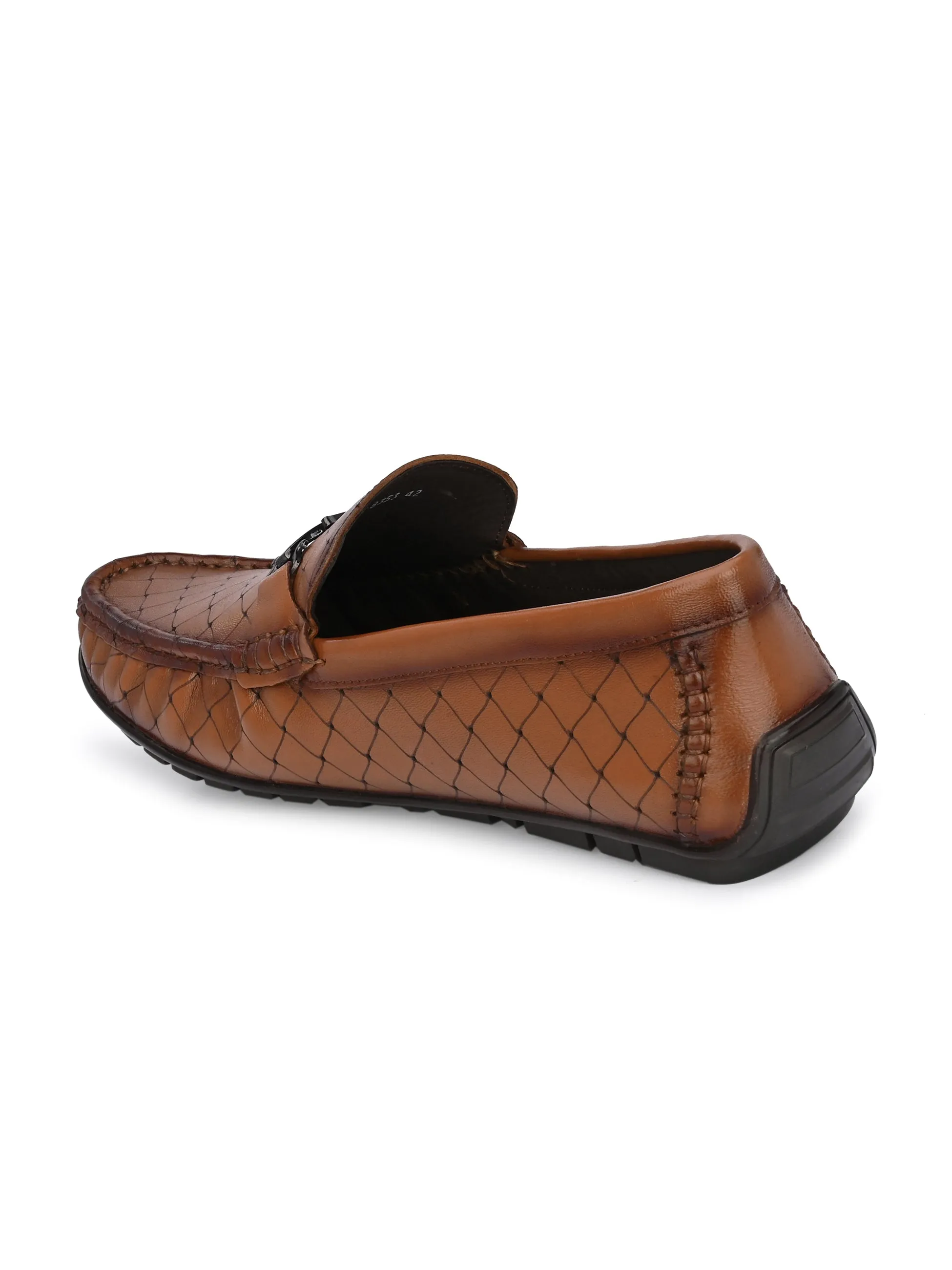 Hitz Men's Tan Leather Slip-On Casual Loafer Shoes
