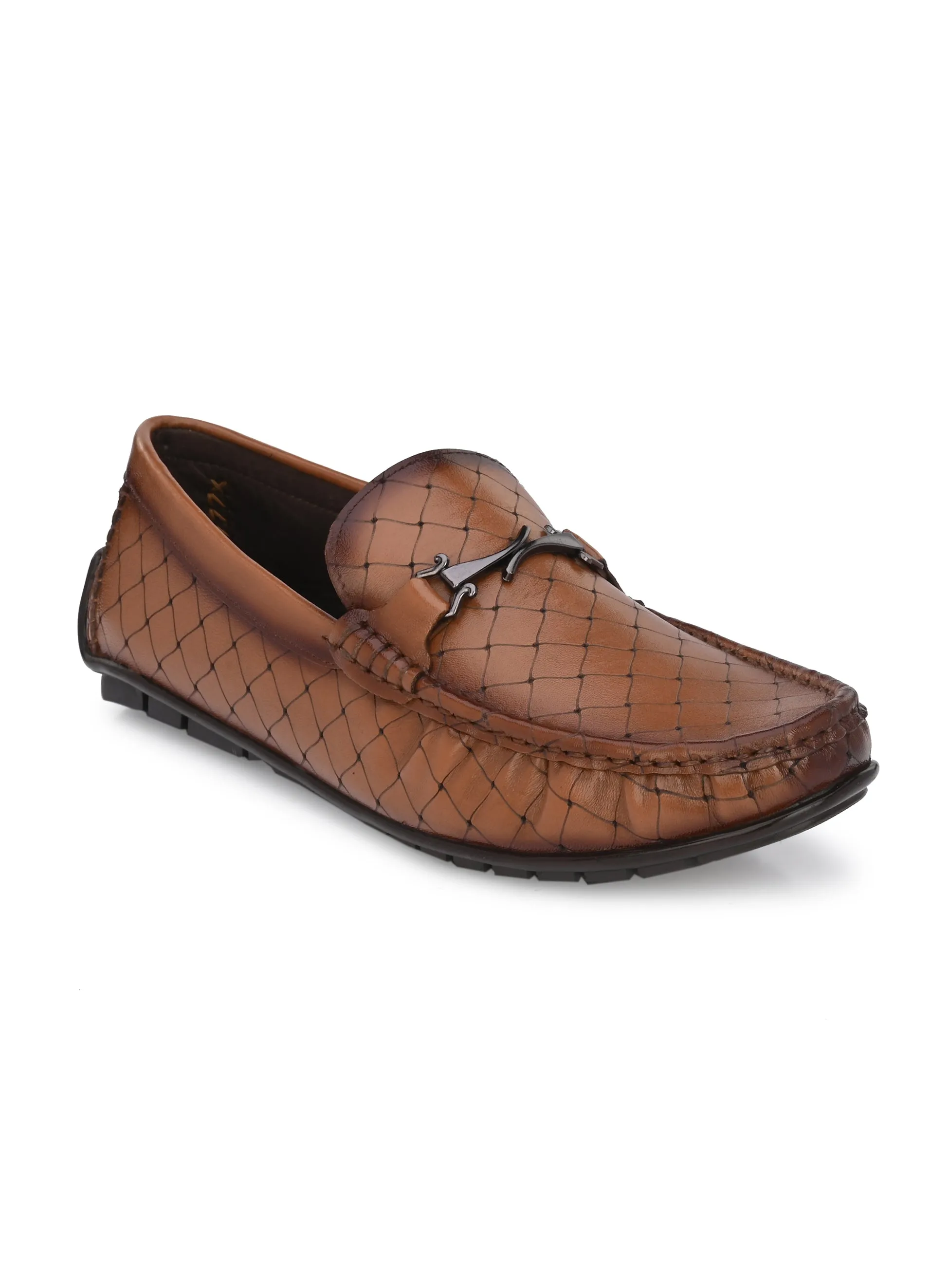 Hitz Men's Tan Leather Slip-On Casual Loafer Shoes
