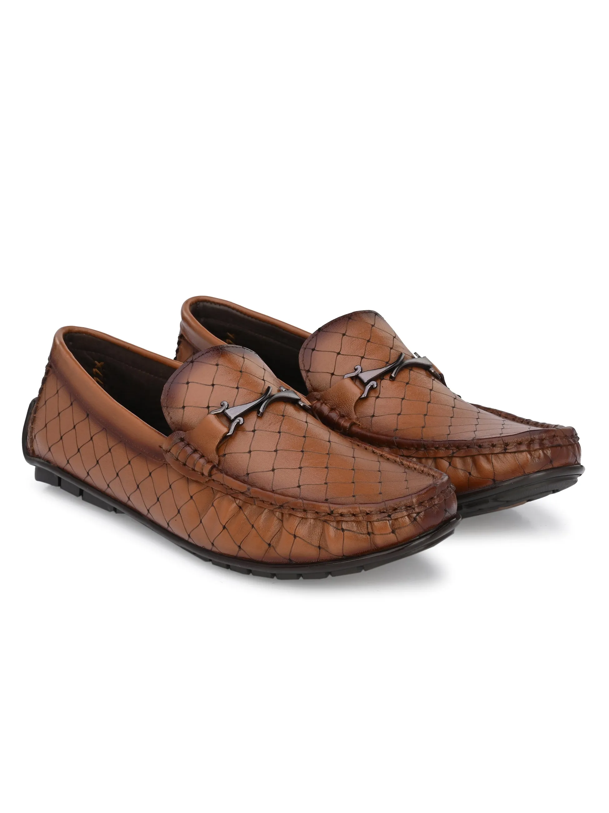 Hitz Men's Tan Leather Slip-On Casual Loafer Shoes