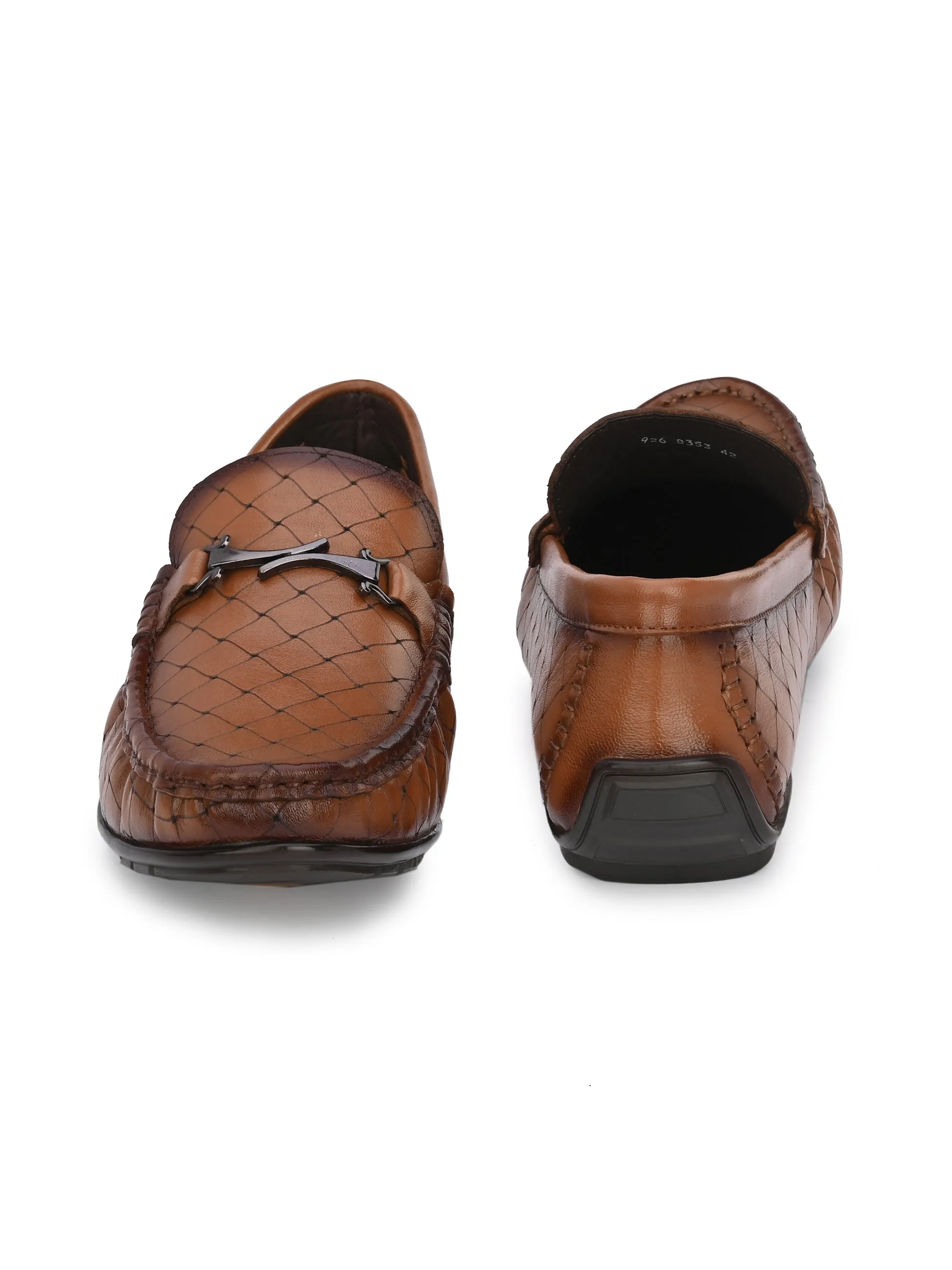Hitz Men's Tan Leather Slip-On Casual Loafer Shoes