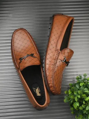Hitz Men's Tan Leather Slip-On Casual Loafer Shoes