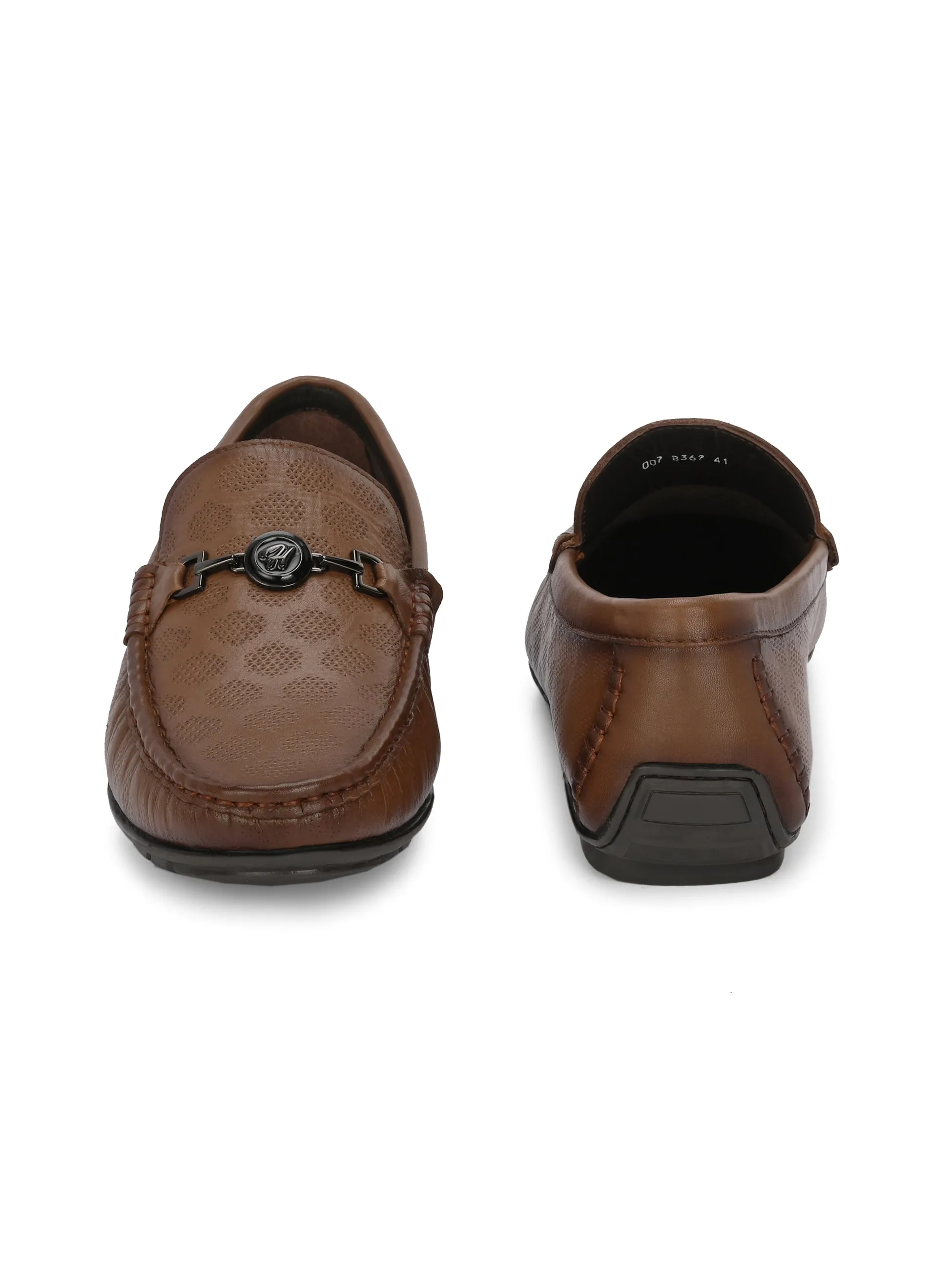 Hitz Men's Tan Leather Slip-On Casual Loafer Shoes
