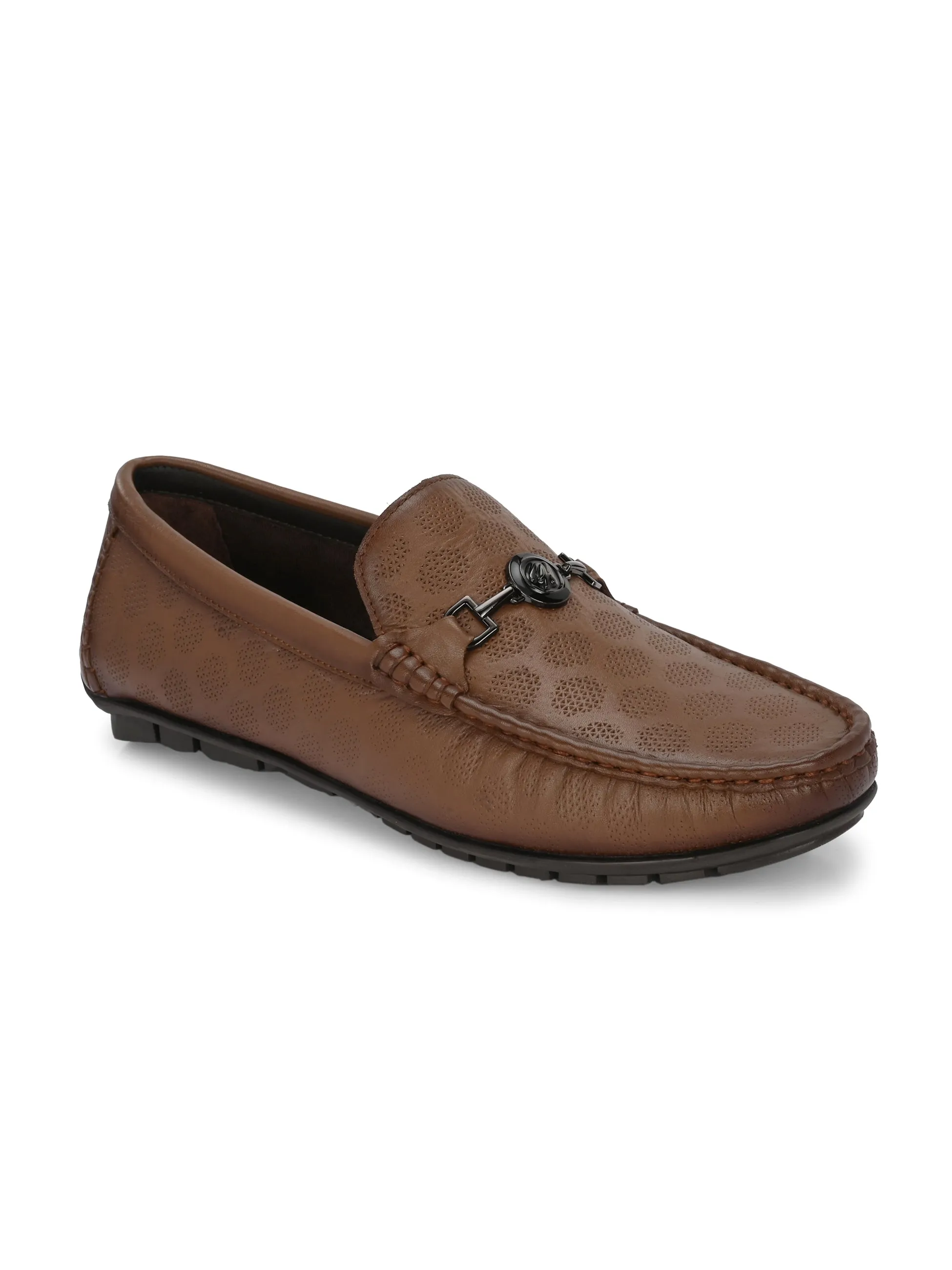 Hitz Men's Tan Leather Slip-On Casual Loafer Shoes