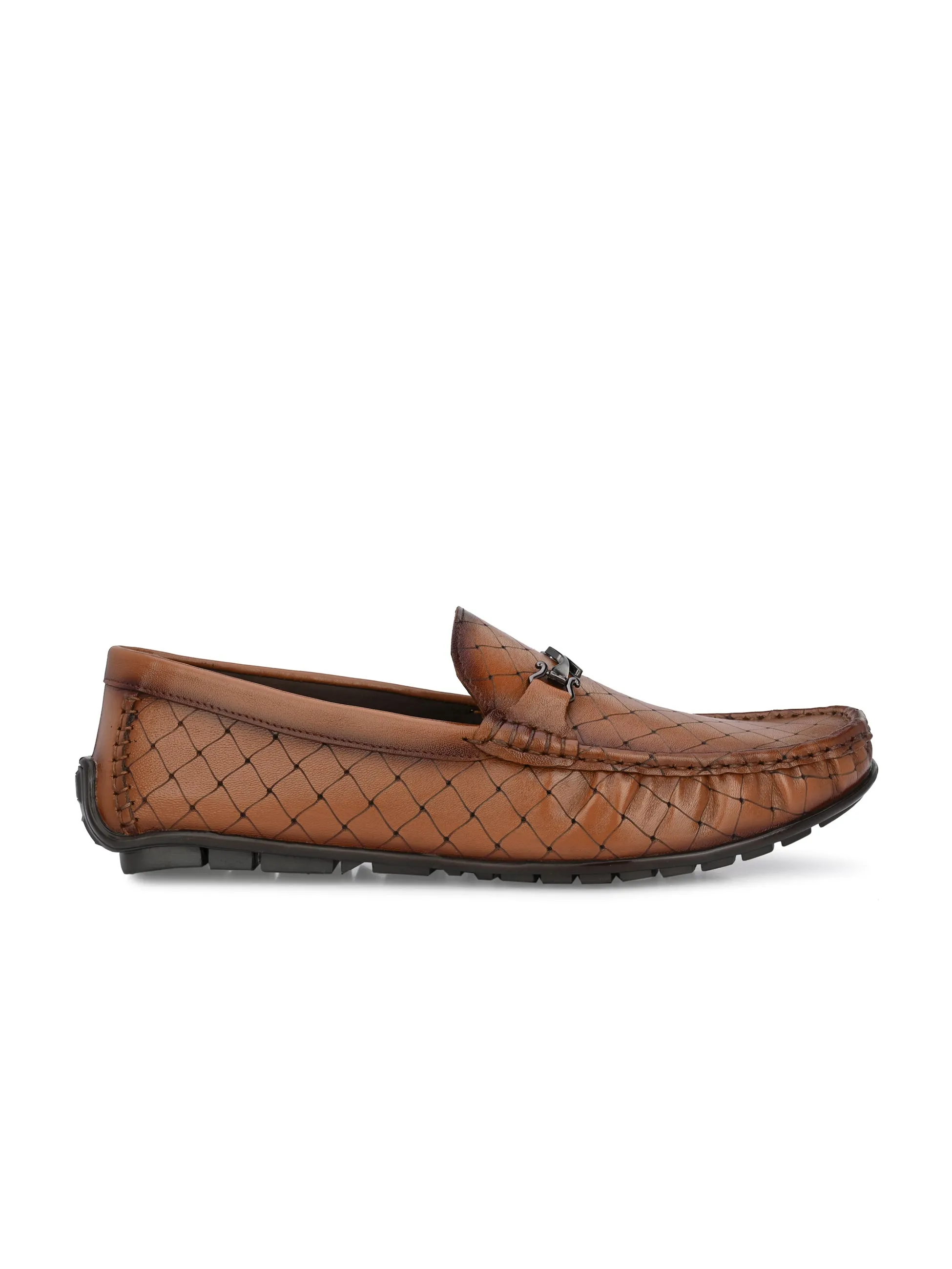 Hitz Men's Tan Leather Slip-On Casual Loafer Shoes