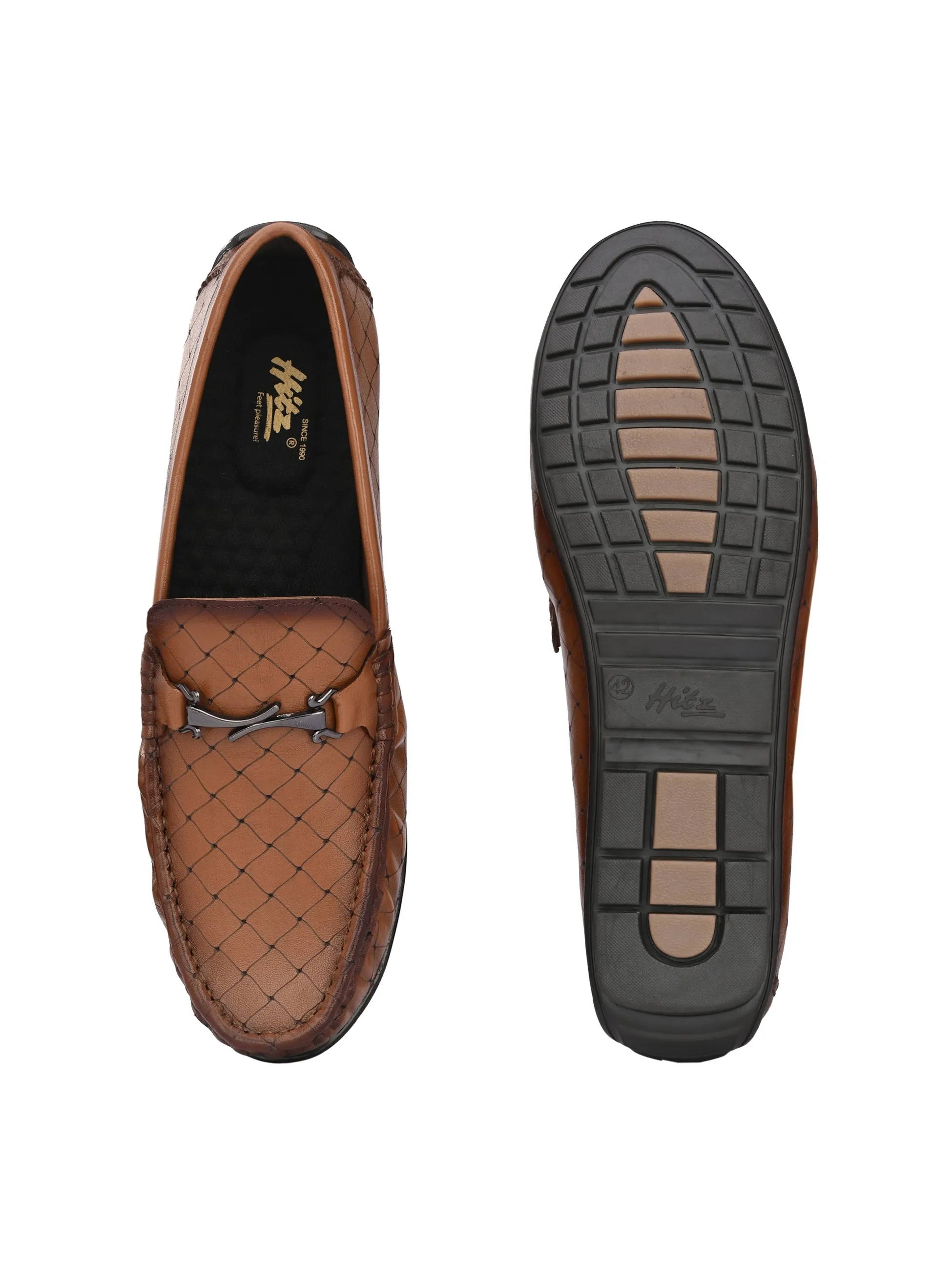 Hitz Men's Tan Leather Slip-On Casual Loafer Shoes