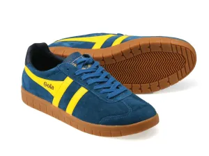 Hurricane Mens Marine Blue Yellow Stripe Suede Classic Trainers
