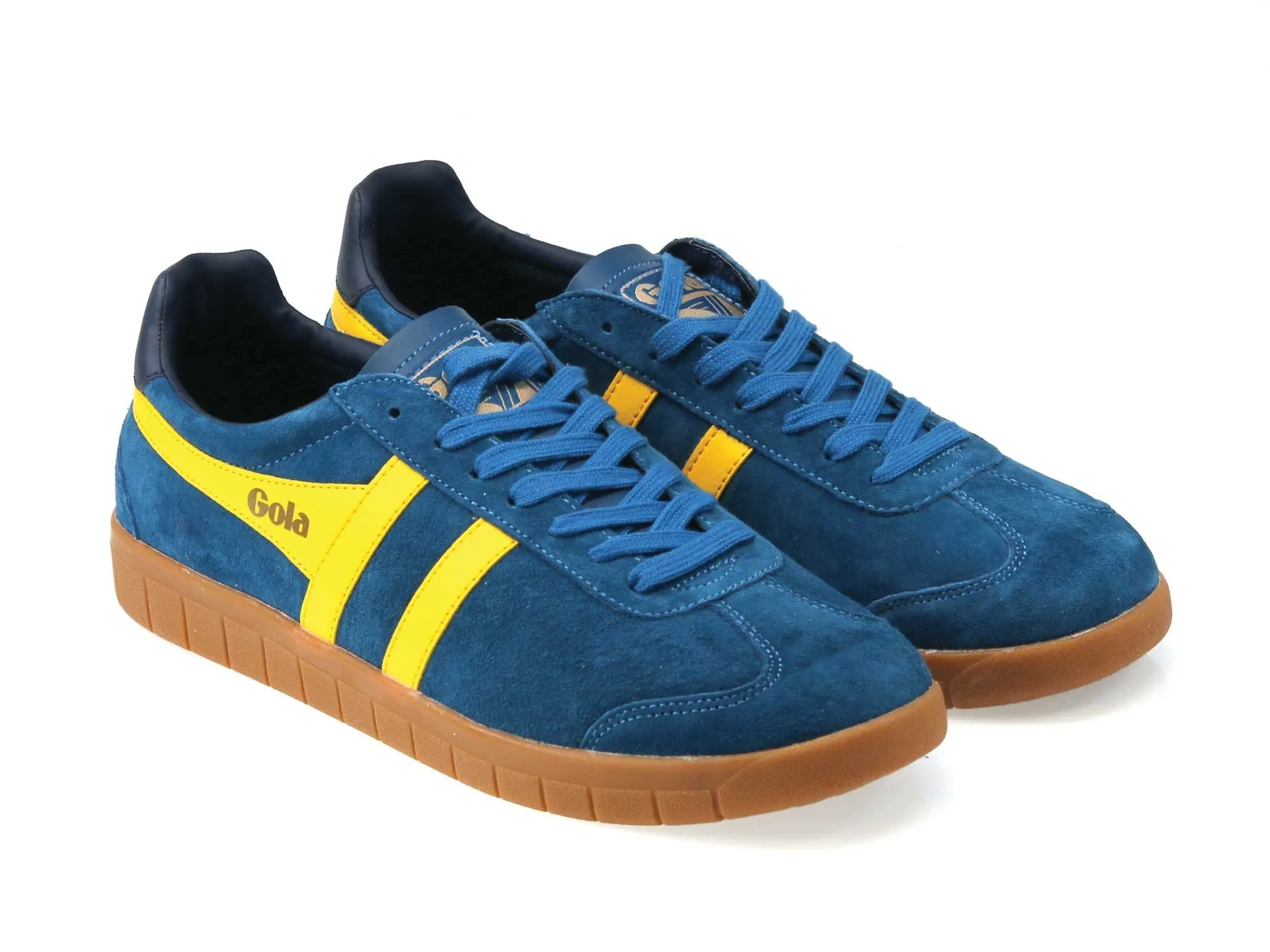 Hurricane Mens Marine Blue Yellow Stripe Suede Classic Trainers